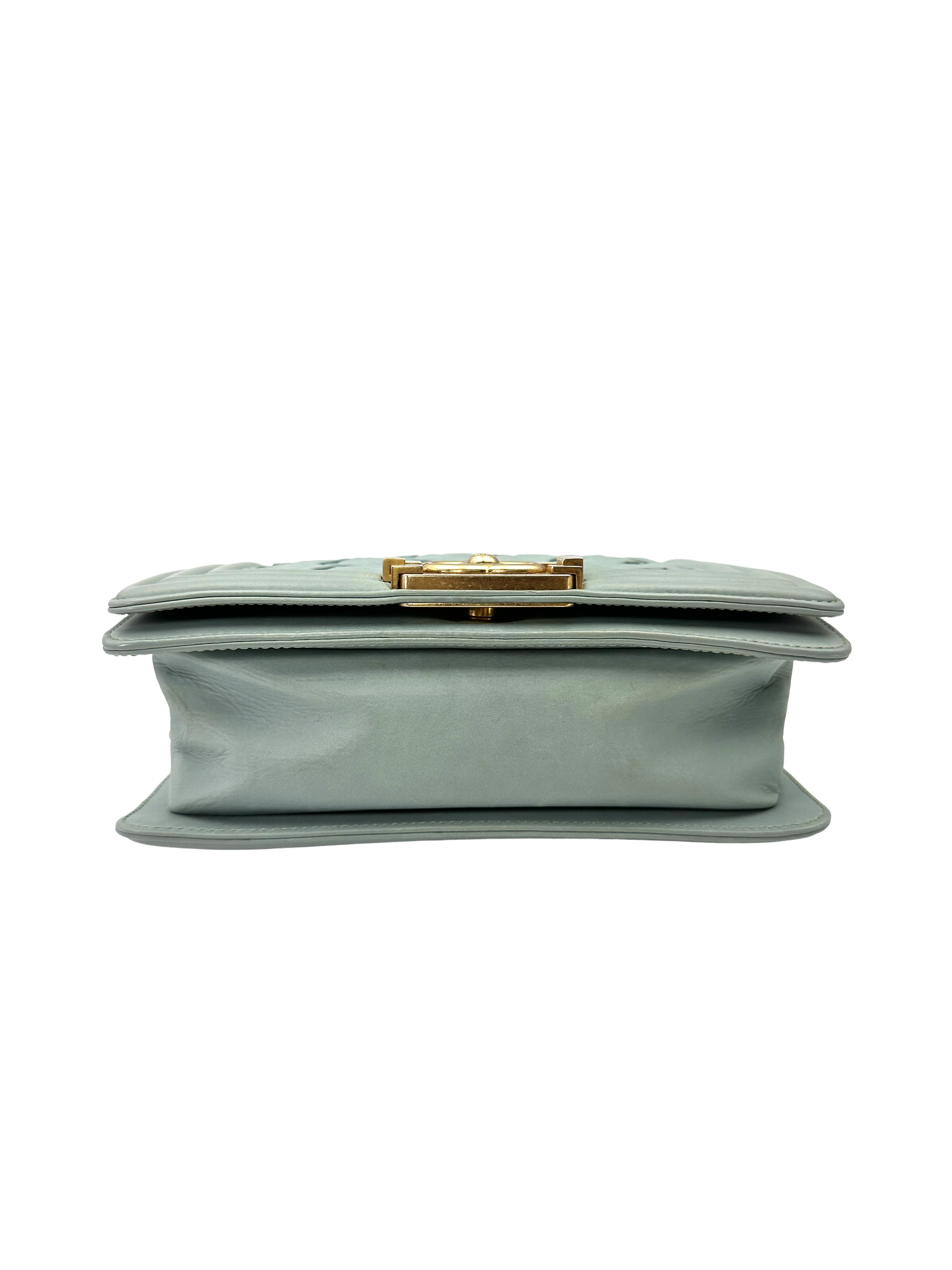 Chanel LeBoy Mint Green Interlocking Woven Leather Small Size Flap Bag With Gold Buckle(17***92) CC2406