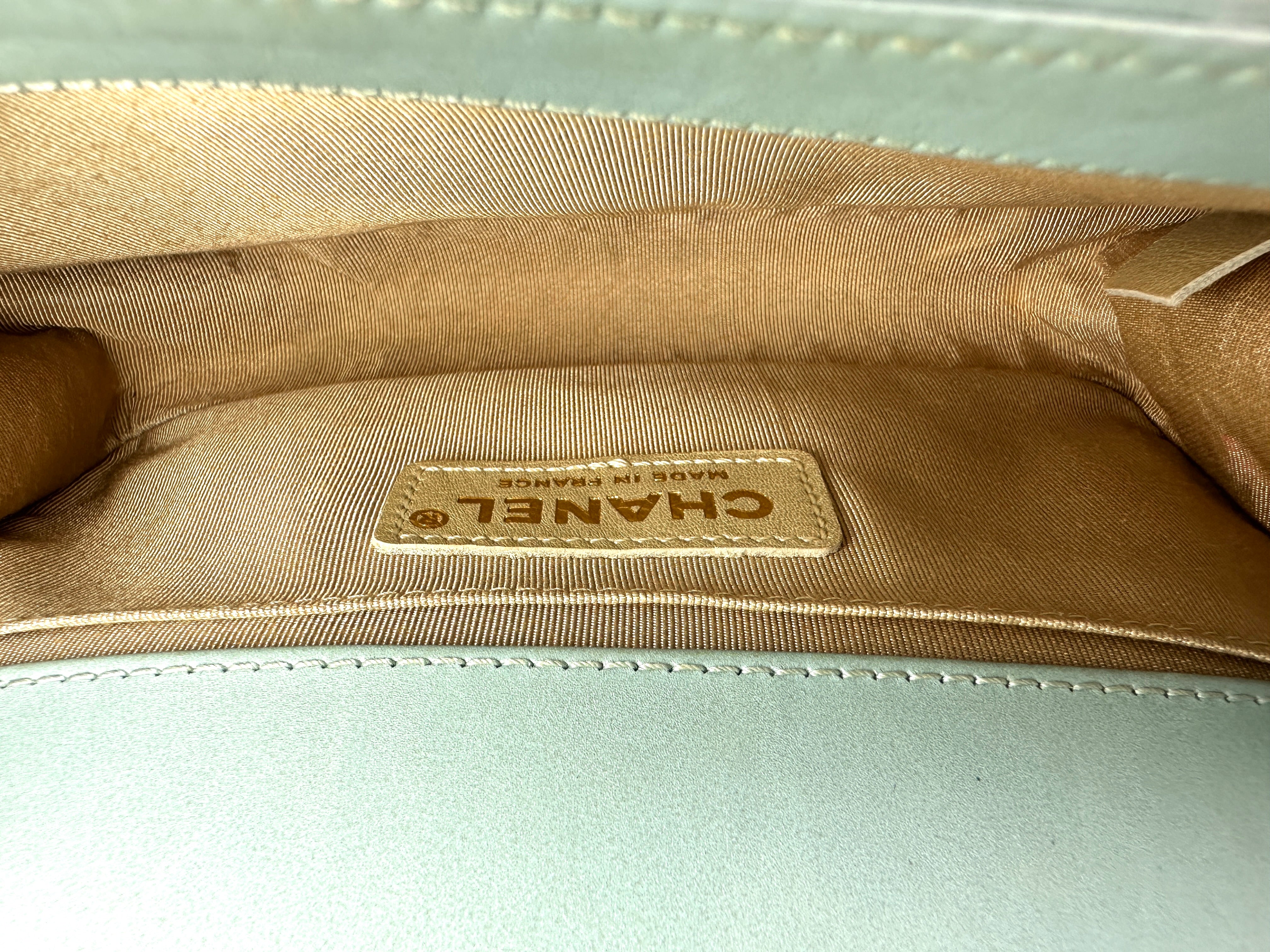 Chanel LeBoy Mint Green Interlocking Woven Leather Small Size Flap Bag With Gold Buckle(17***92) CC2406