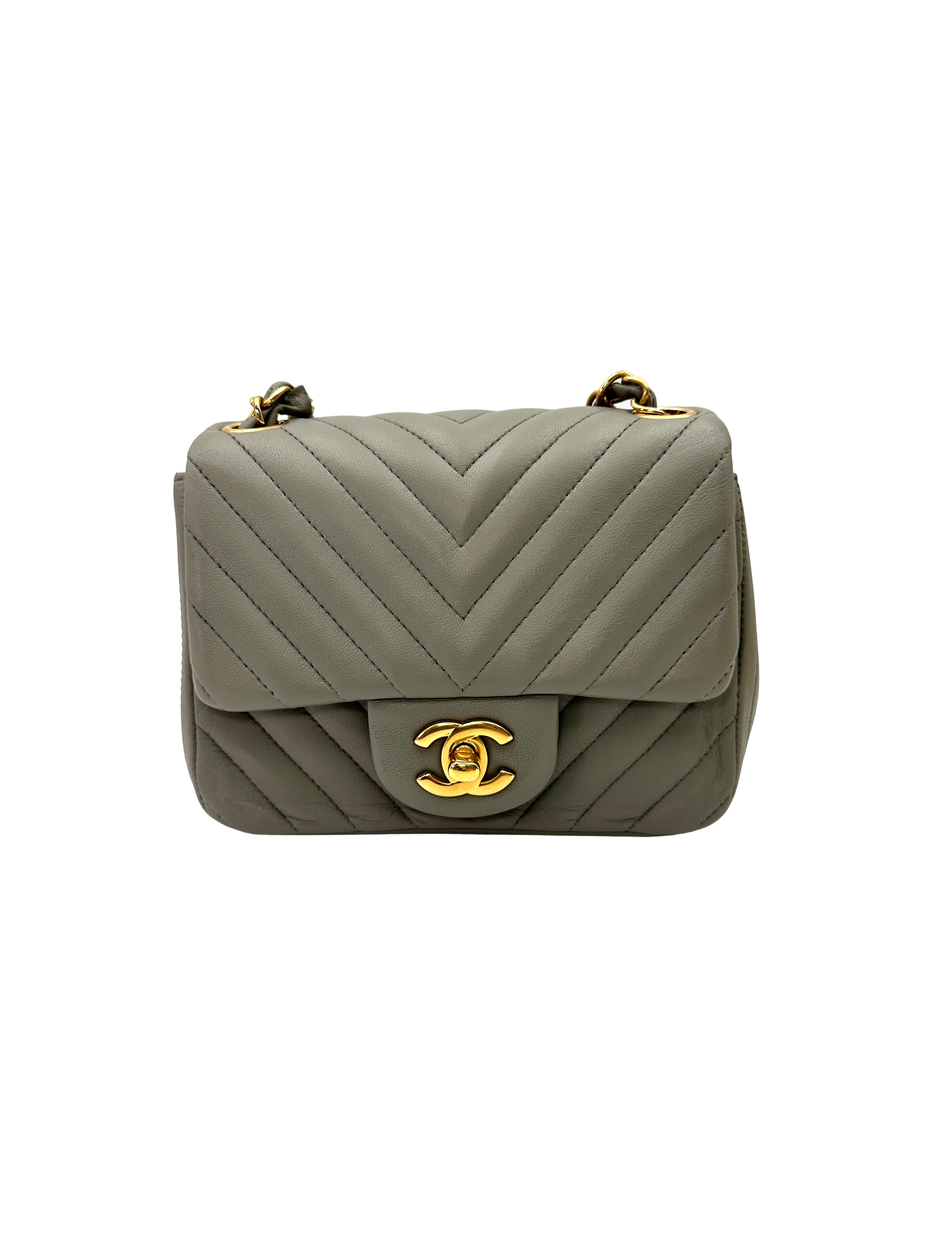 Chanel Classic Flap Grey Chevron Quilted Leather Mini Shoulder Bag(21***91) CC2404