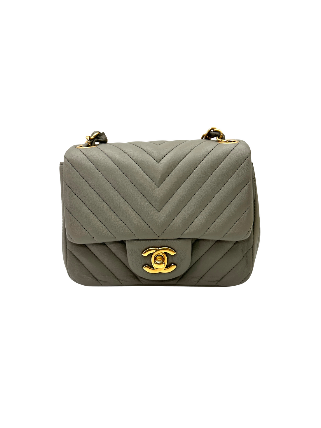 Chanel Classic Flap Grey Chevron Quilted Leather Mini Shoulder Bag(21***91) CC2404