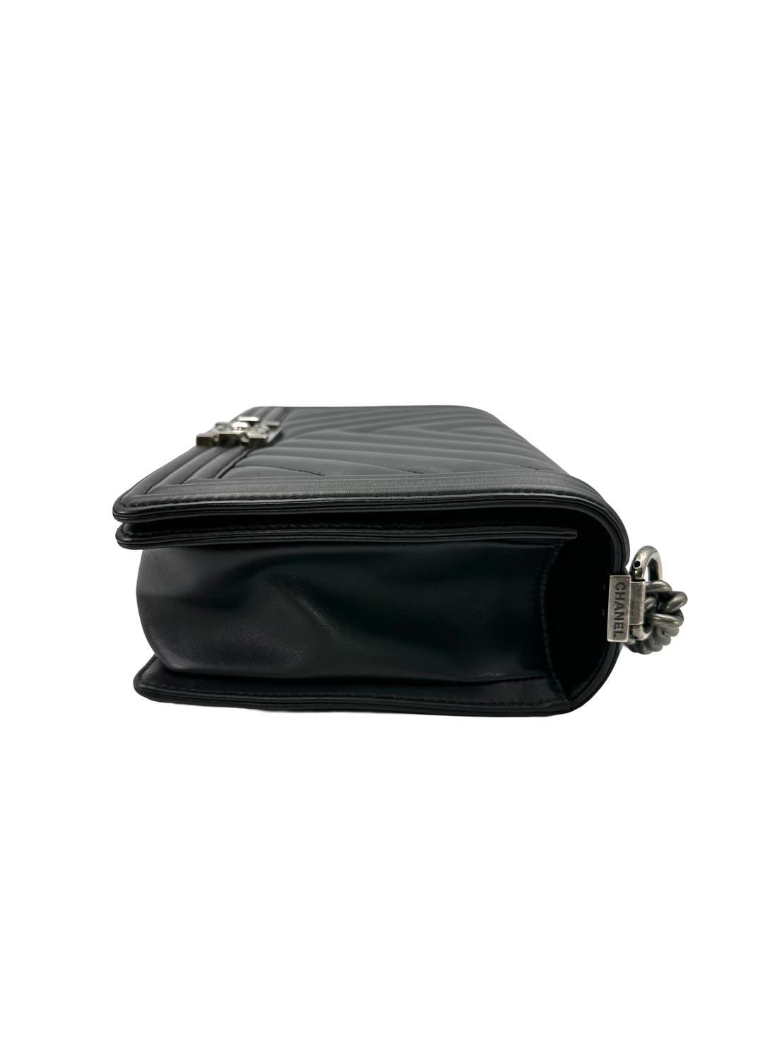 Chanel LeBoy Black Chevron Quilted Leather Flap Bag With Silver Buckle(20***21) CC2408