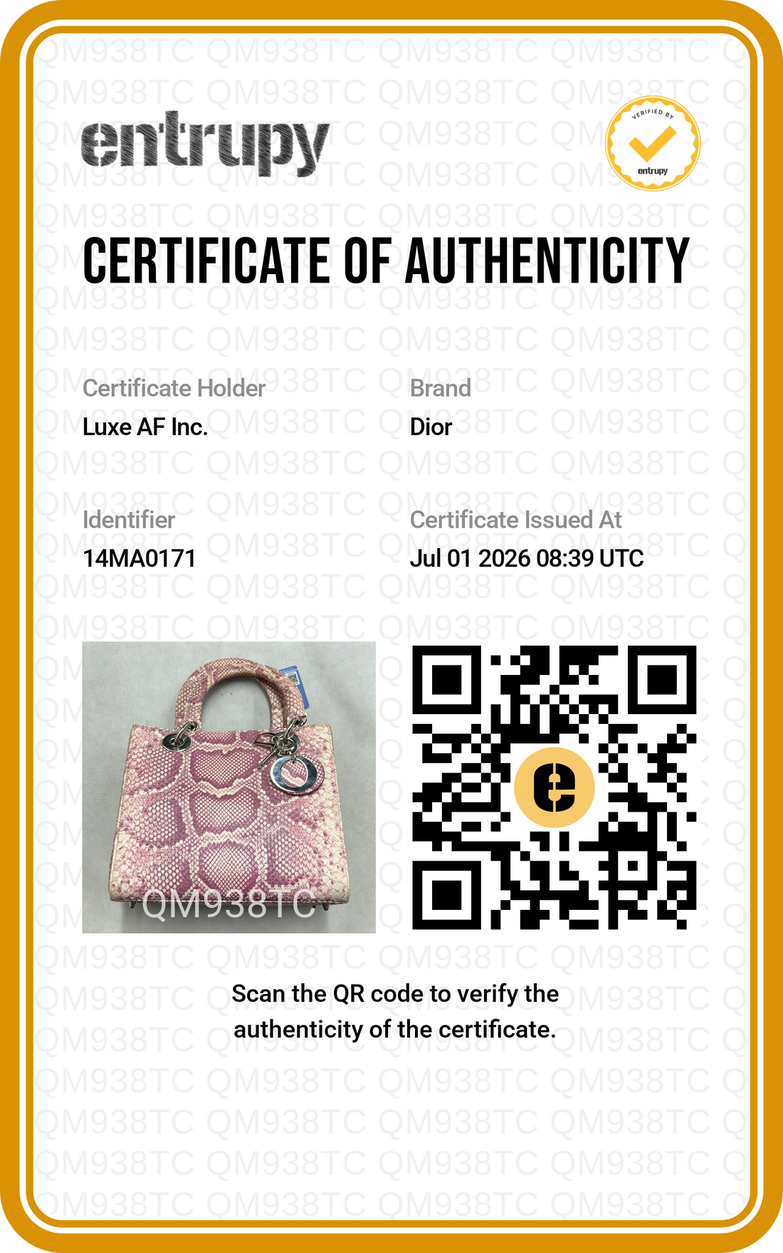 Christian Dior Lady Dior Pink Python Leather Handle Bag DR861