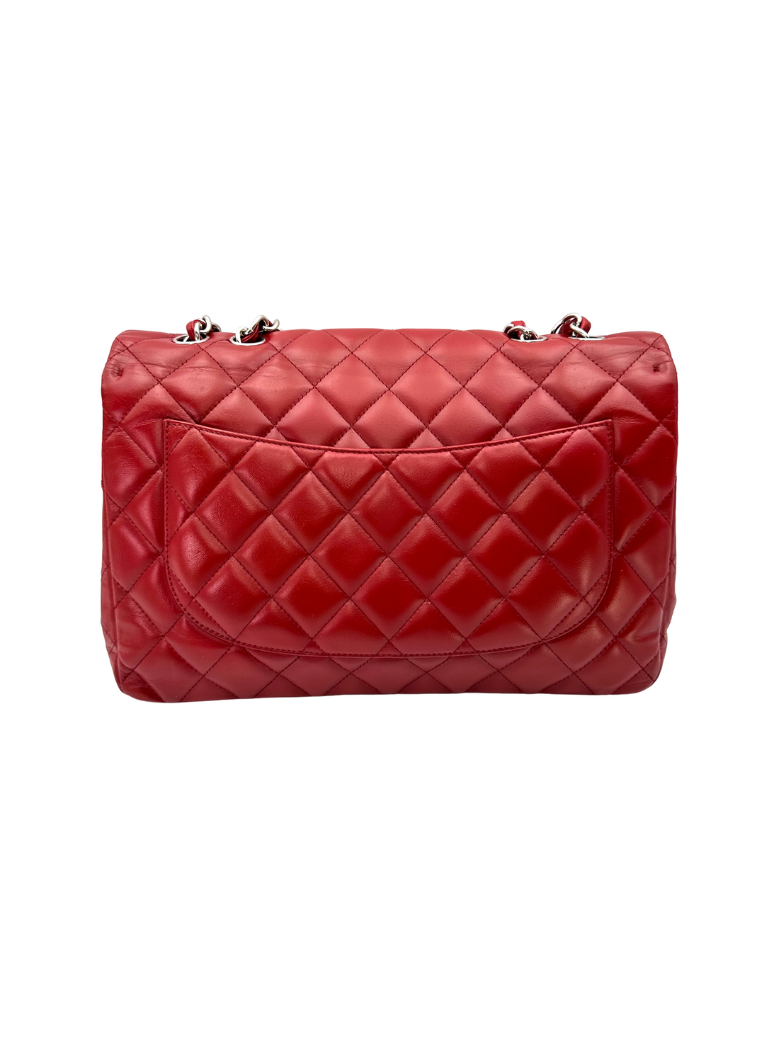 Chanel Classic Flap Red Quilted Leather Jumbo Shoulder Bag With Silver Buckle(13***87) CC2405
