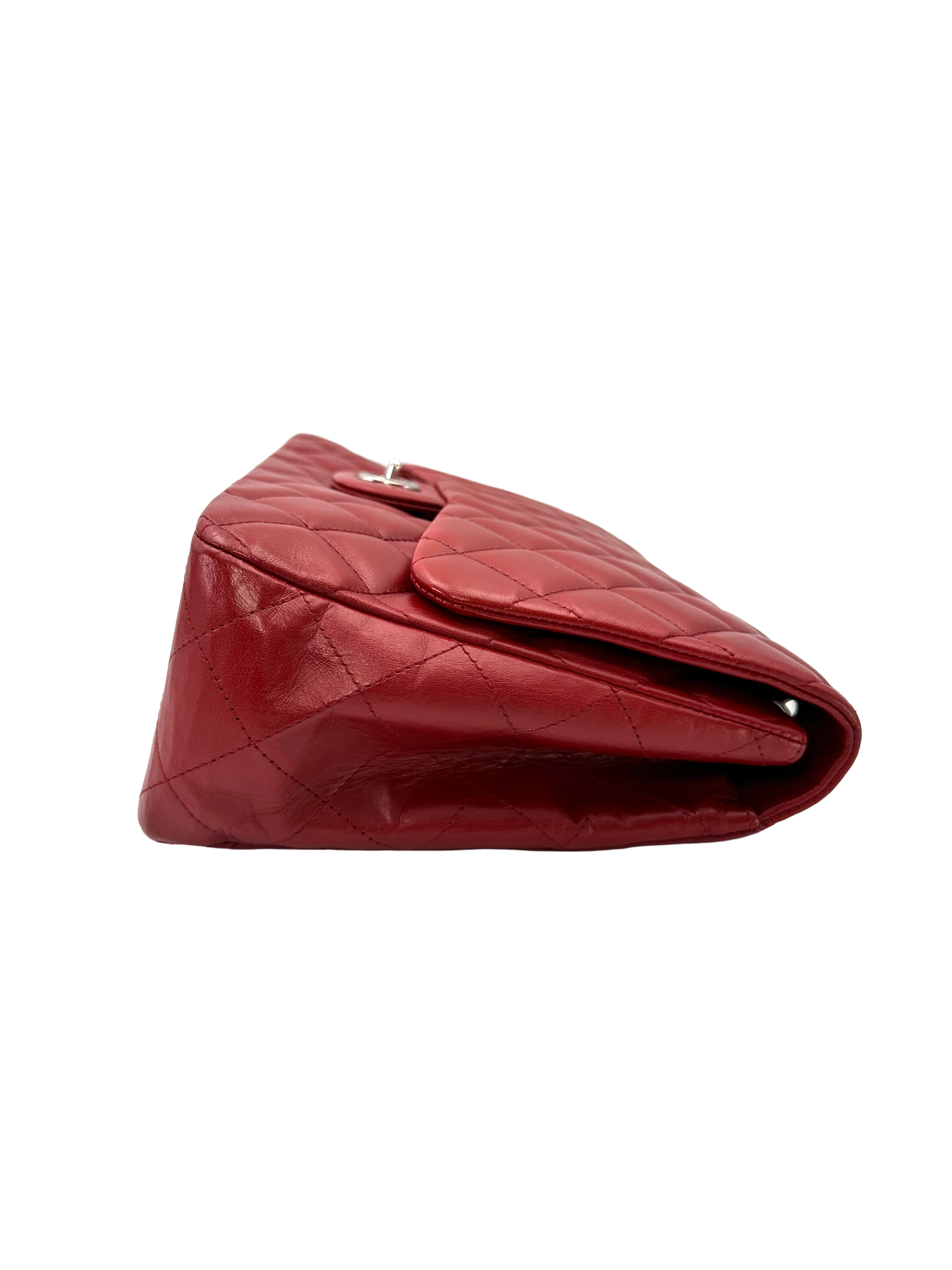 Chanel Classic Flap Red Quilted Leather Jumbo Shoulder Bag With Silver Buckle(13***87) CC2405