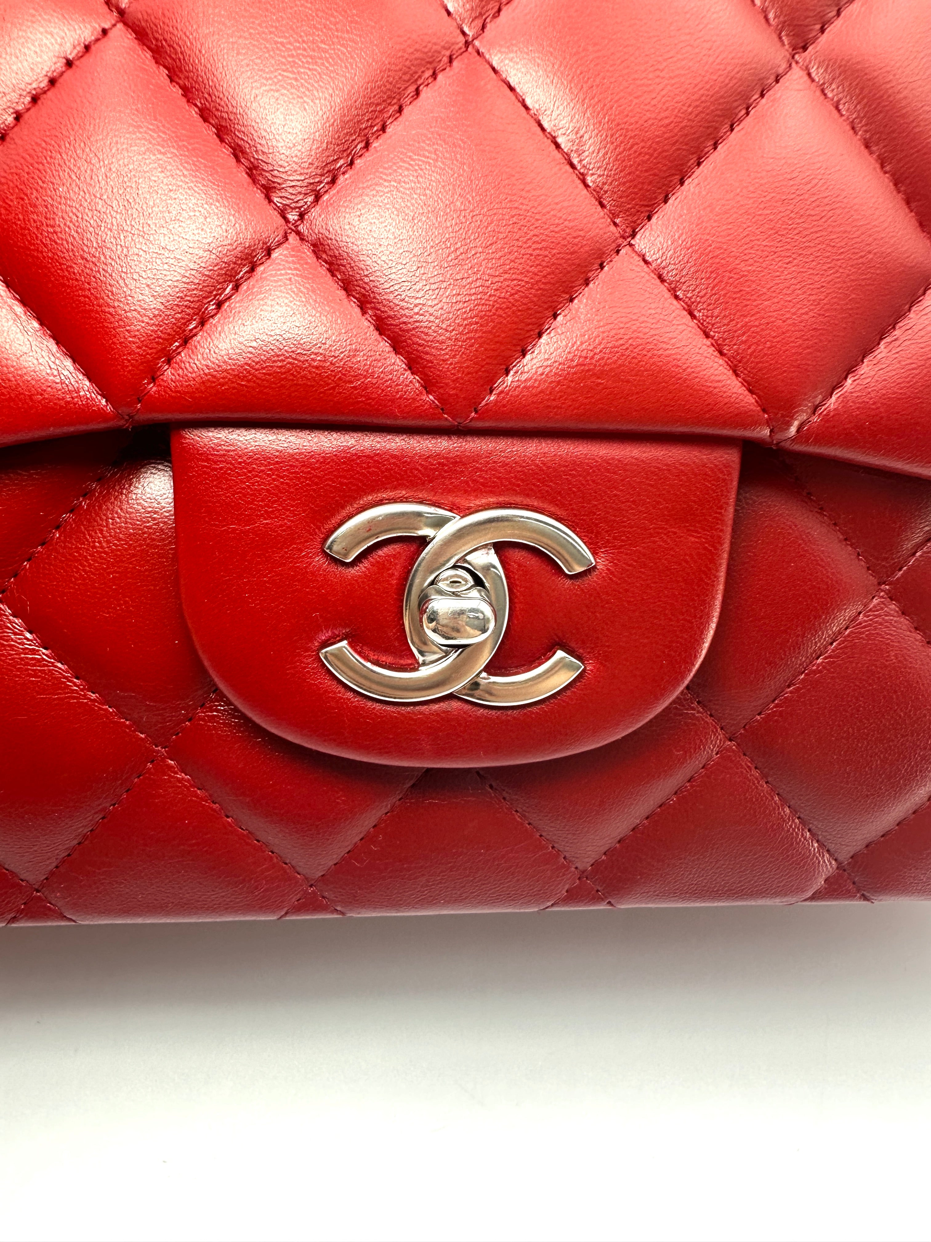 Chanel Classic Flap Red Quilted Leather Jumbo Shoulder Bag With Silver Buckle(13***87) CC2405