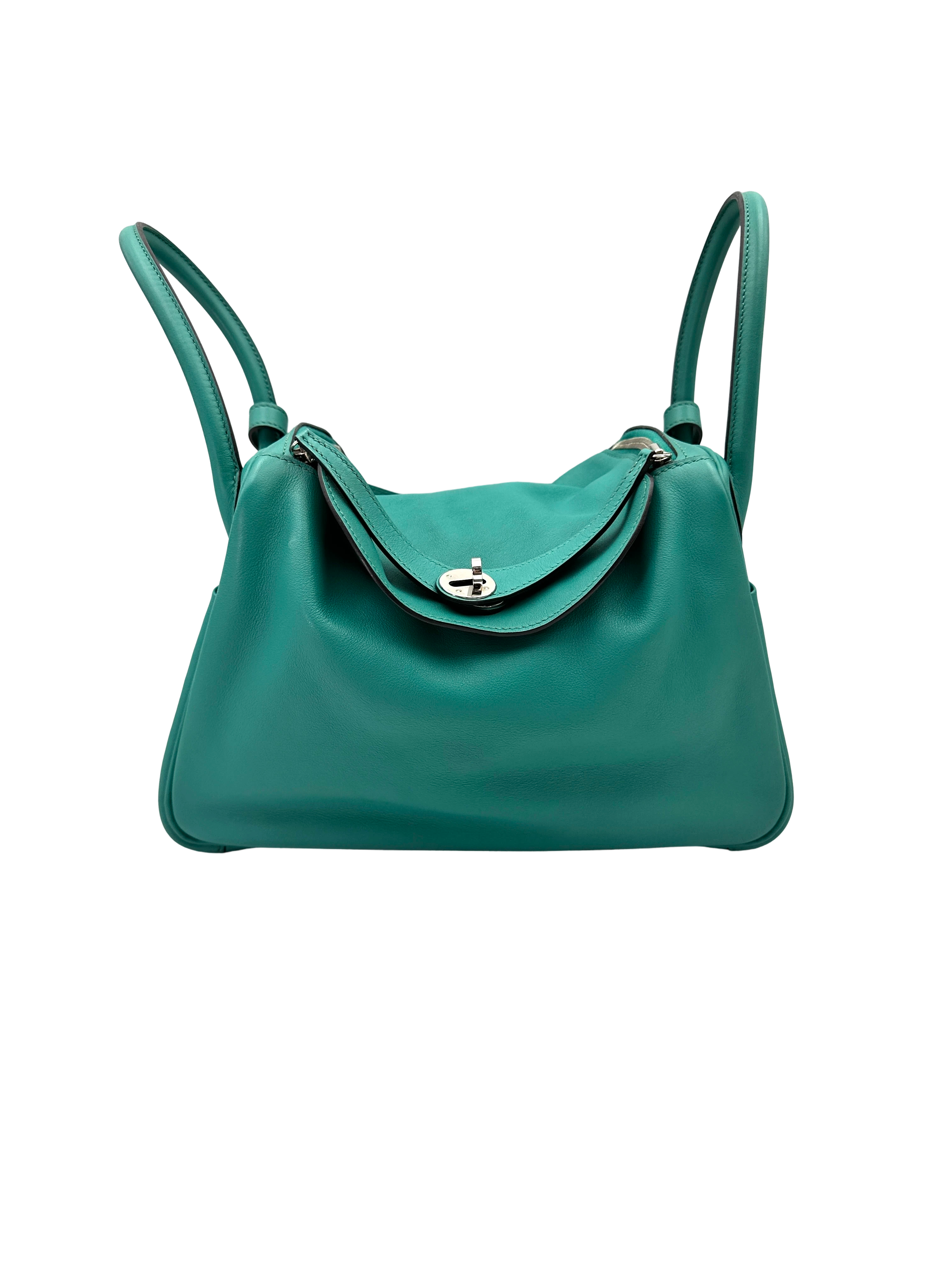 Hermes Lindy30 Turquoies Leather Handle Bag IRIS260
