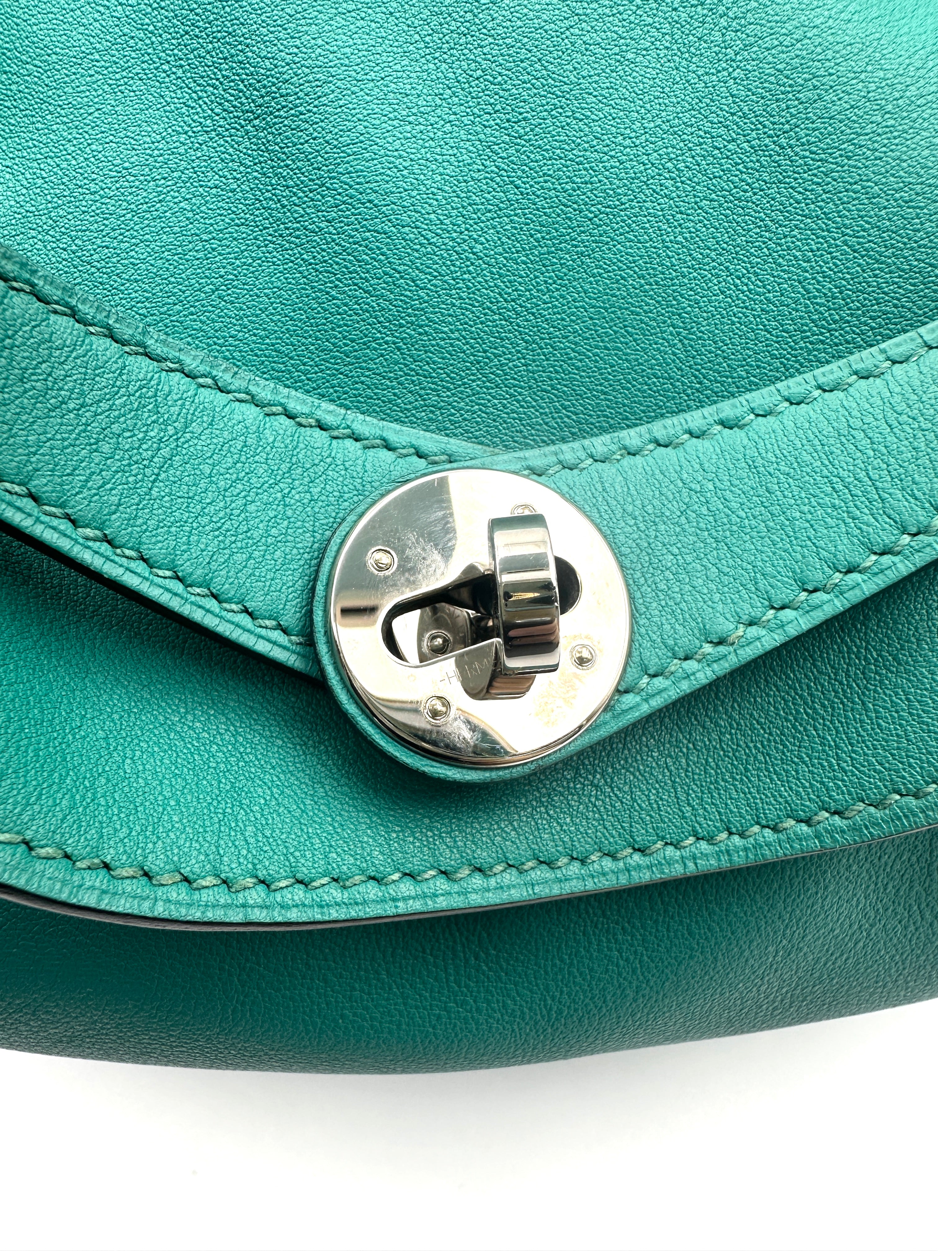 Hermes Lindy30 Turquoies Leather Handle Bag IRIS260