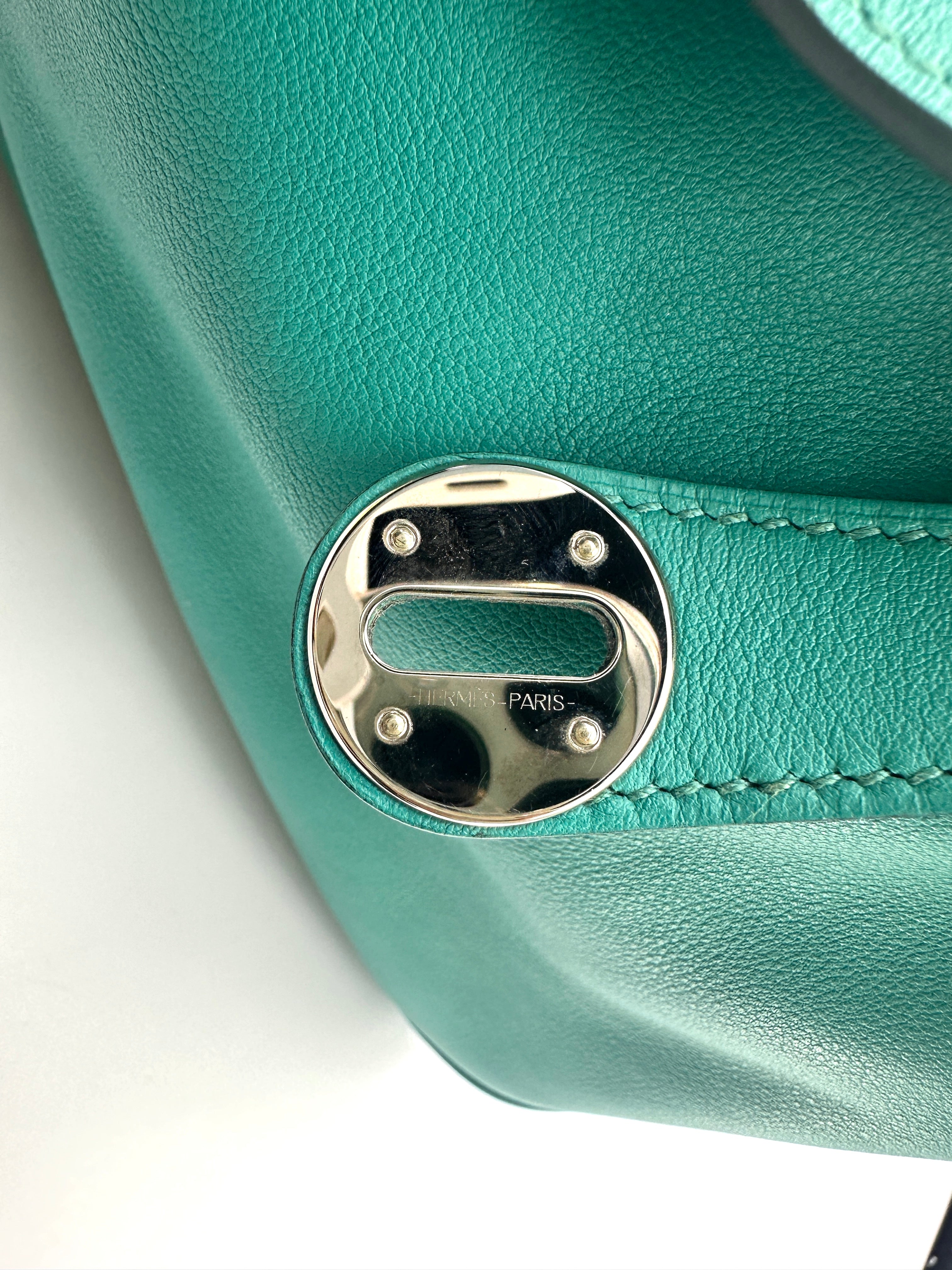Hermes Lindy30 Turquoies Leather Handle Bag IRIS260