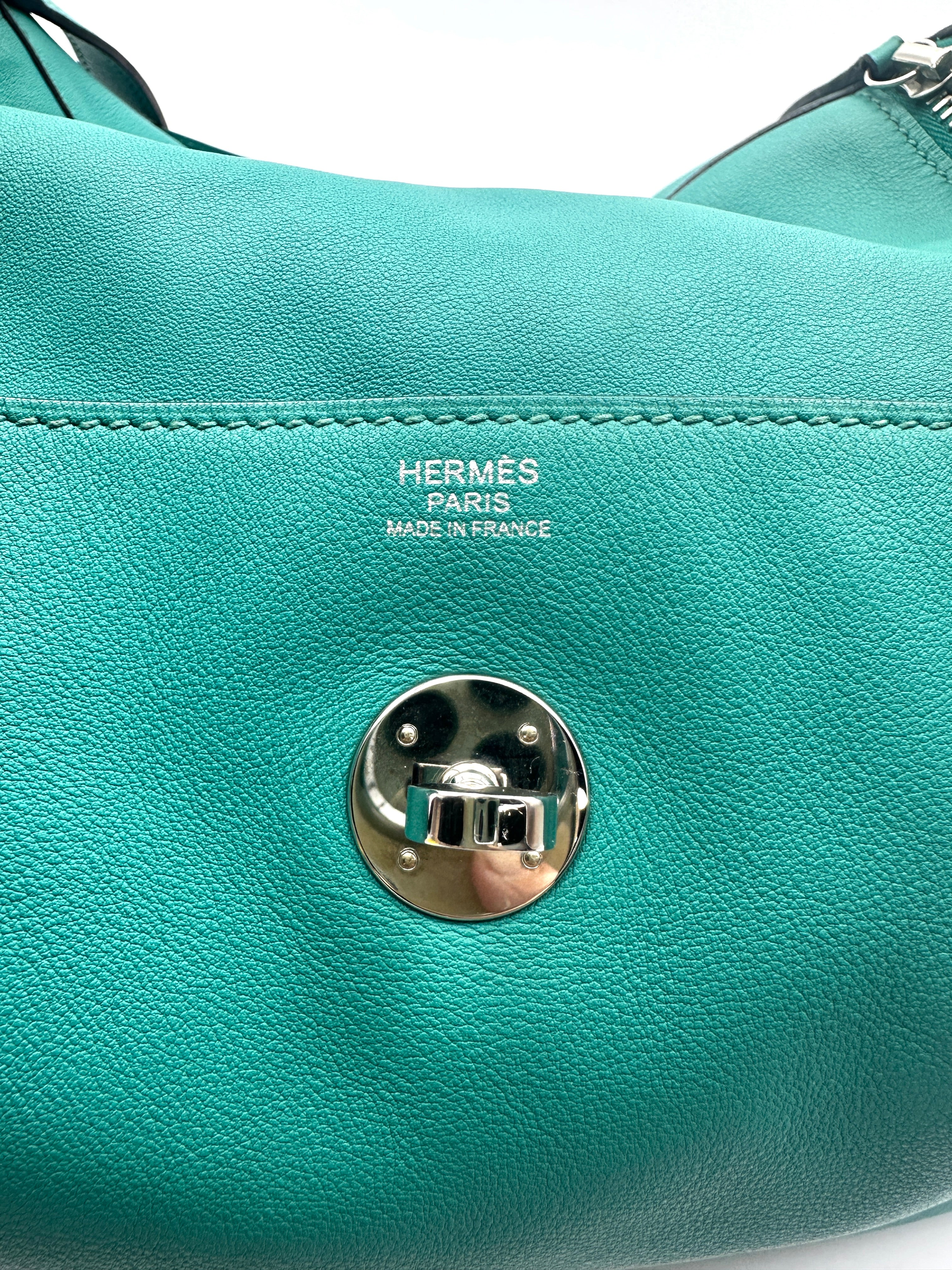 Hermes Lindy30 Turquoies Leather Handle Bag IRIS260