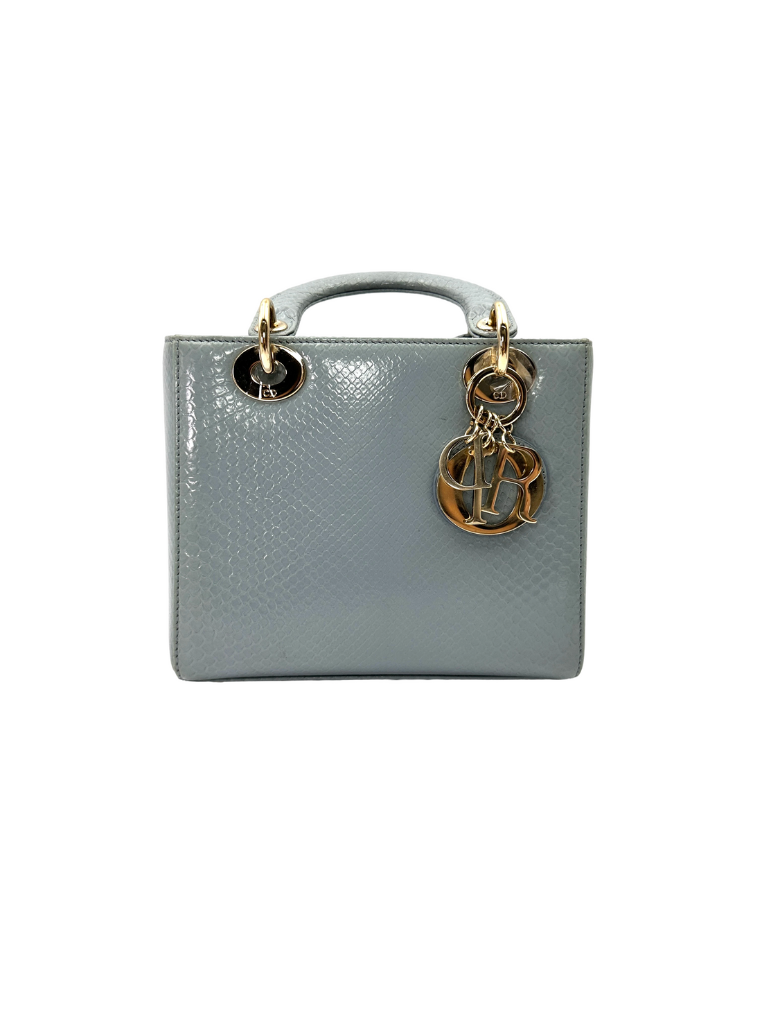 Christian Dior Lady Dior Blue Python Leather Handle Bag DR863