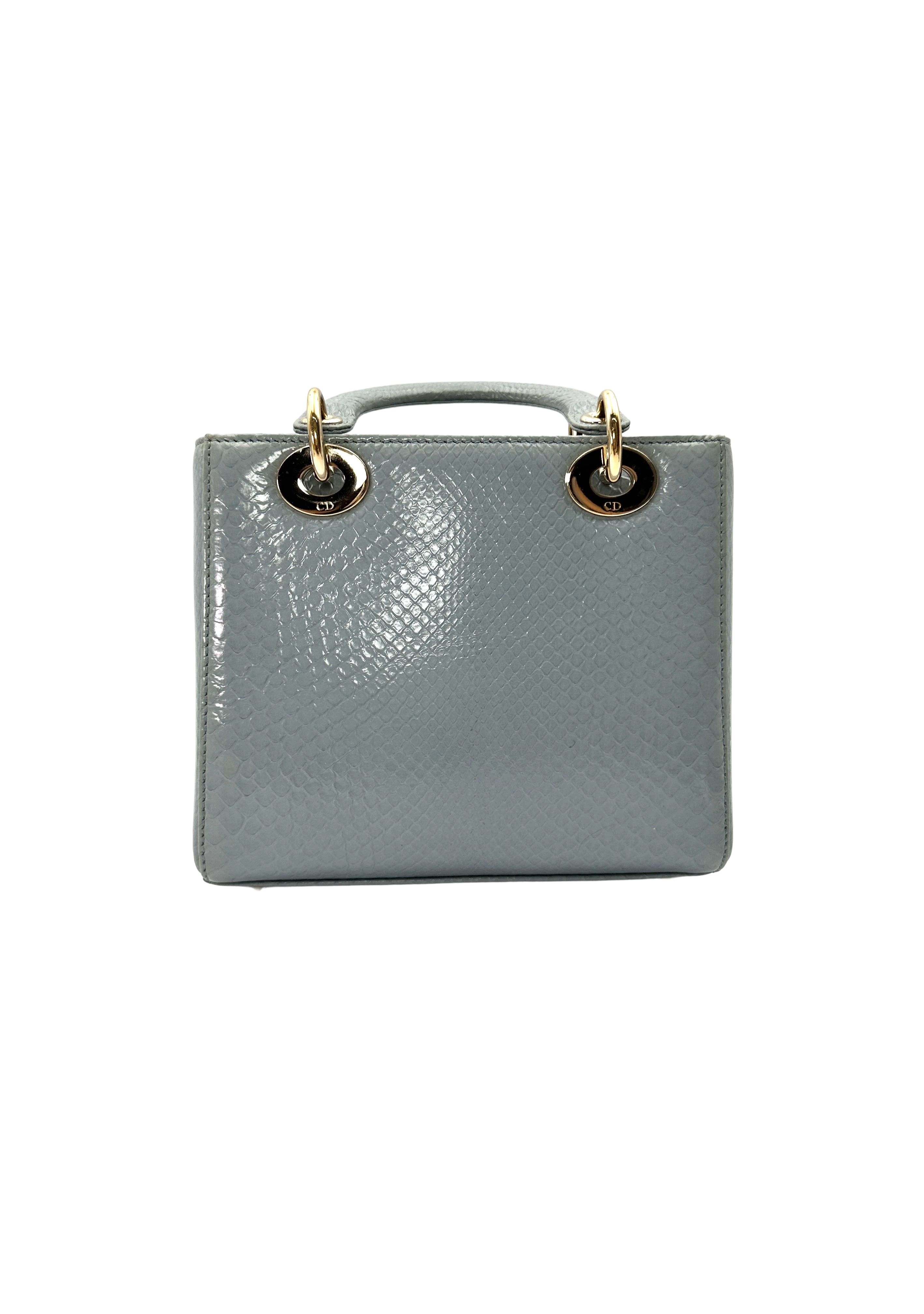 Christian Dior Lady Dior Blue Python Leather Handle Bag DR863