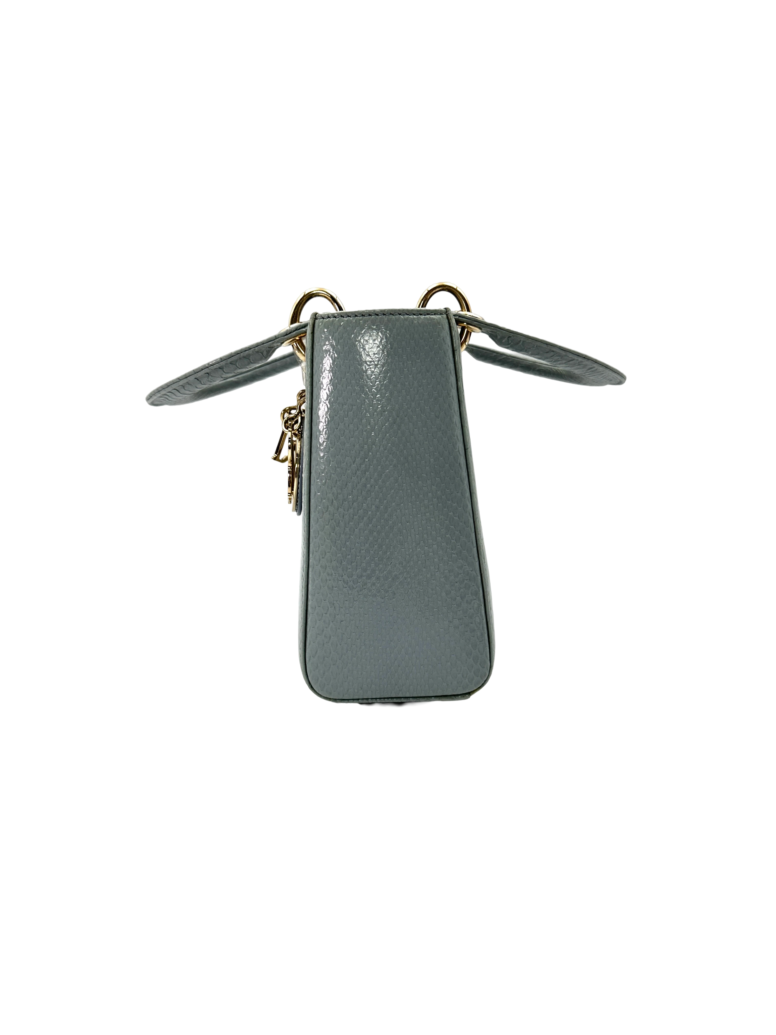 Christian Dior Lady Dior Blue Python Leather Handle Bag DR863