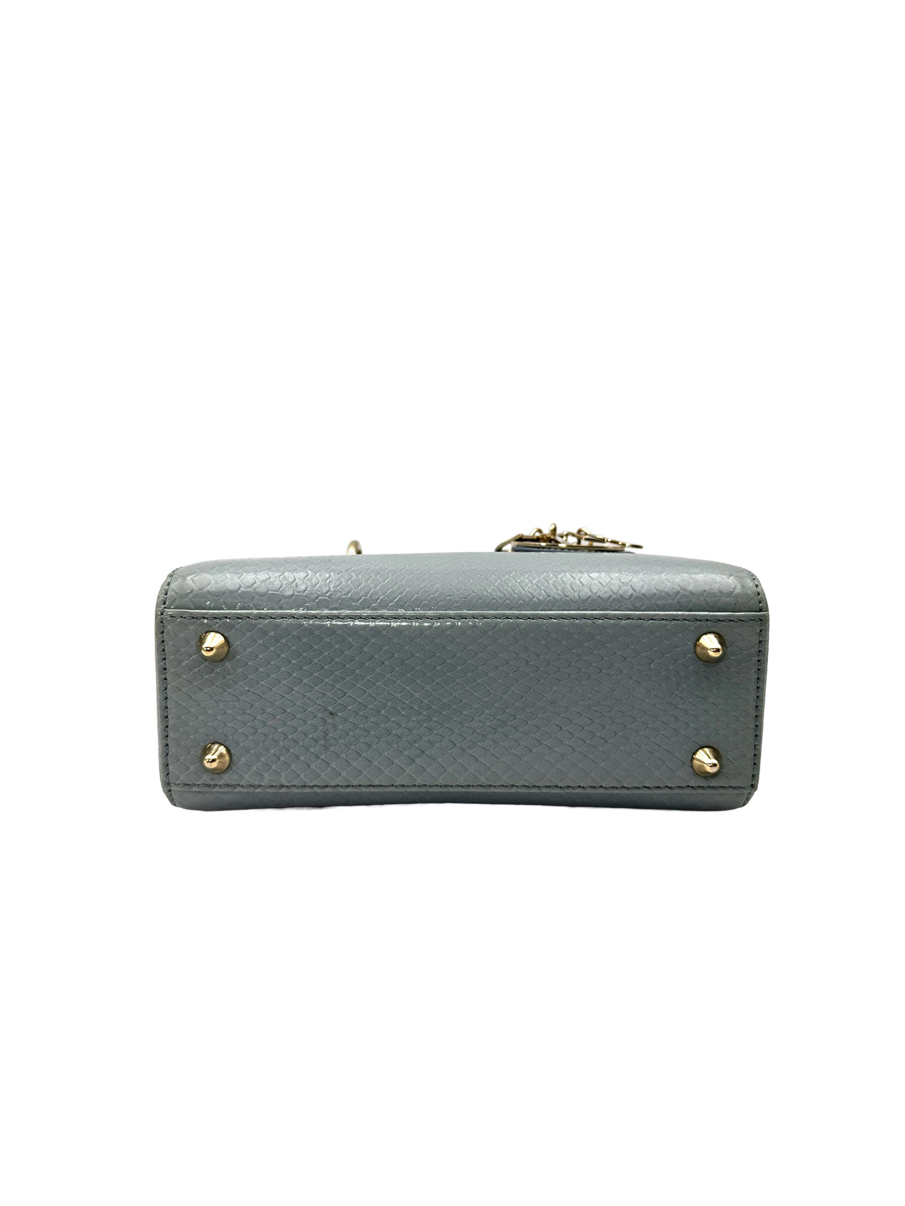 Christian Dior Lady Dior Blue Python Leather Handle Bag DR863