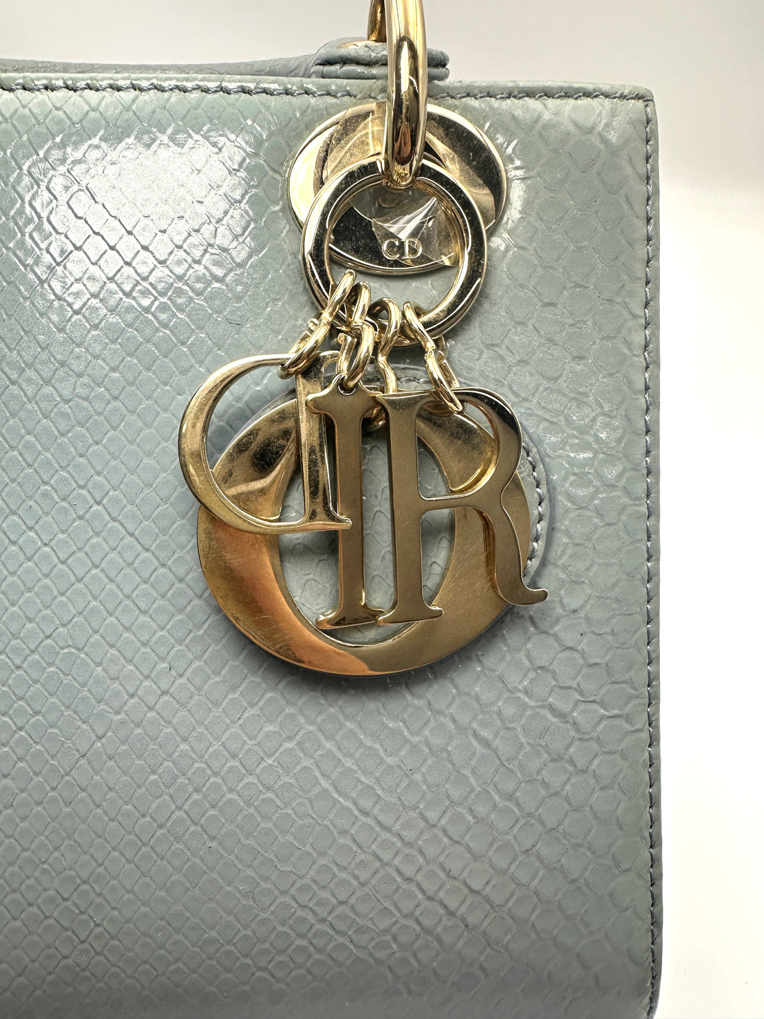 Christian Dior Lady Dior Blue Python Leather Handle Bag DR863