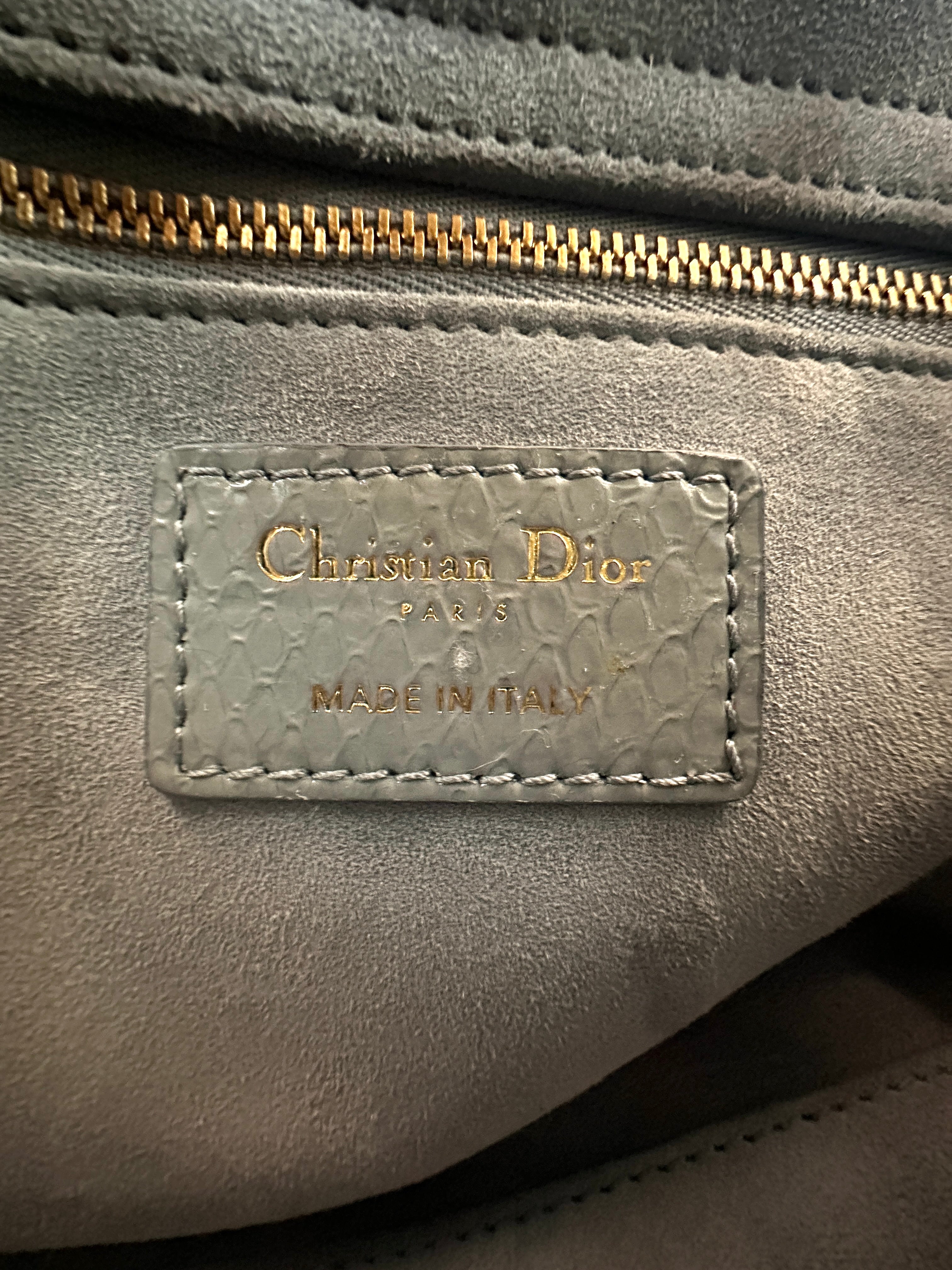 Christian Dior Lady Dior Blue Python Leather Handle Bag DR863