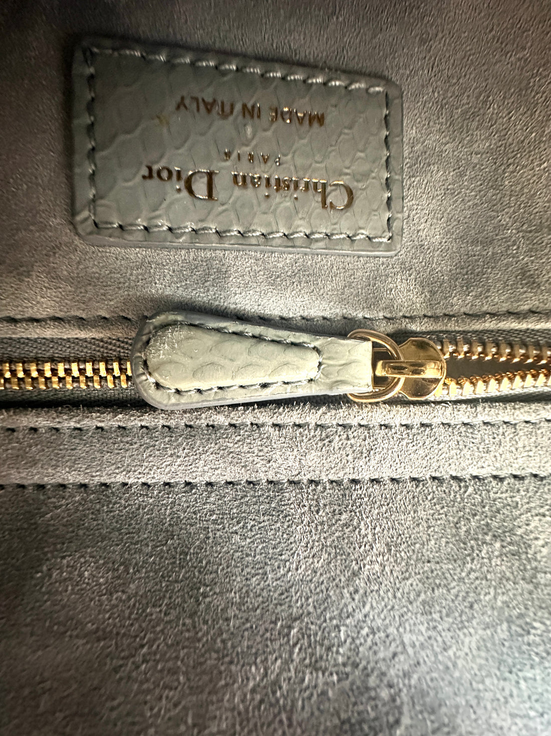 Christian Dior Lady Dior Blue Python Leather Handle Bag DR863