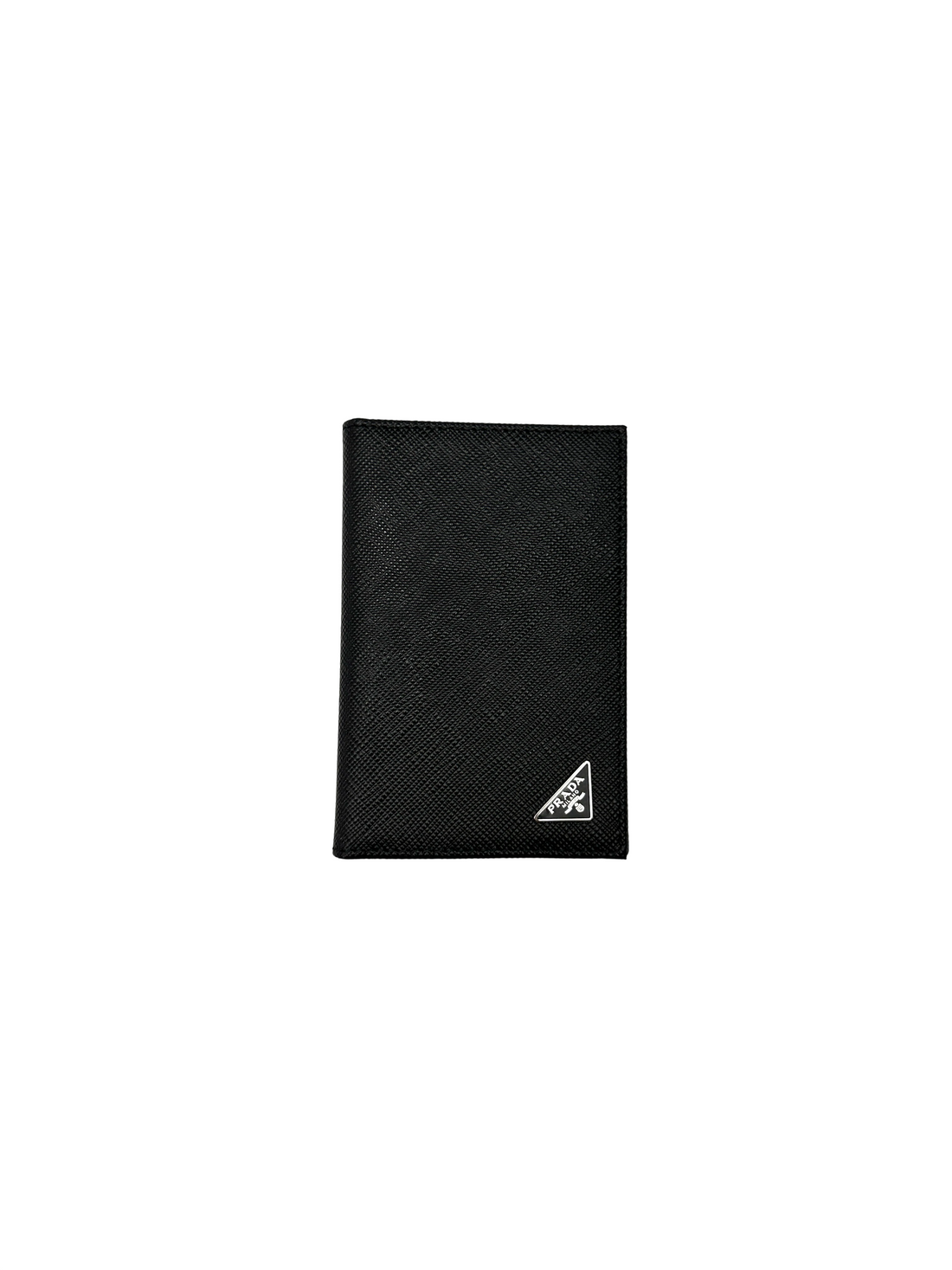 Prada Black Saffiano Leather Triangle Logo Card Holder PRA04