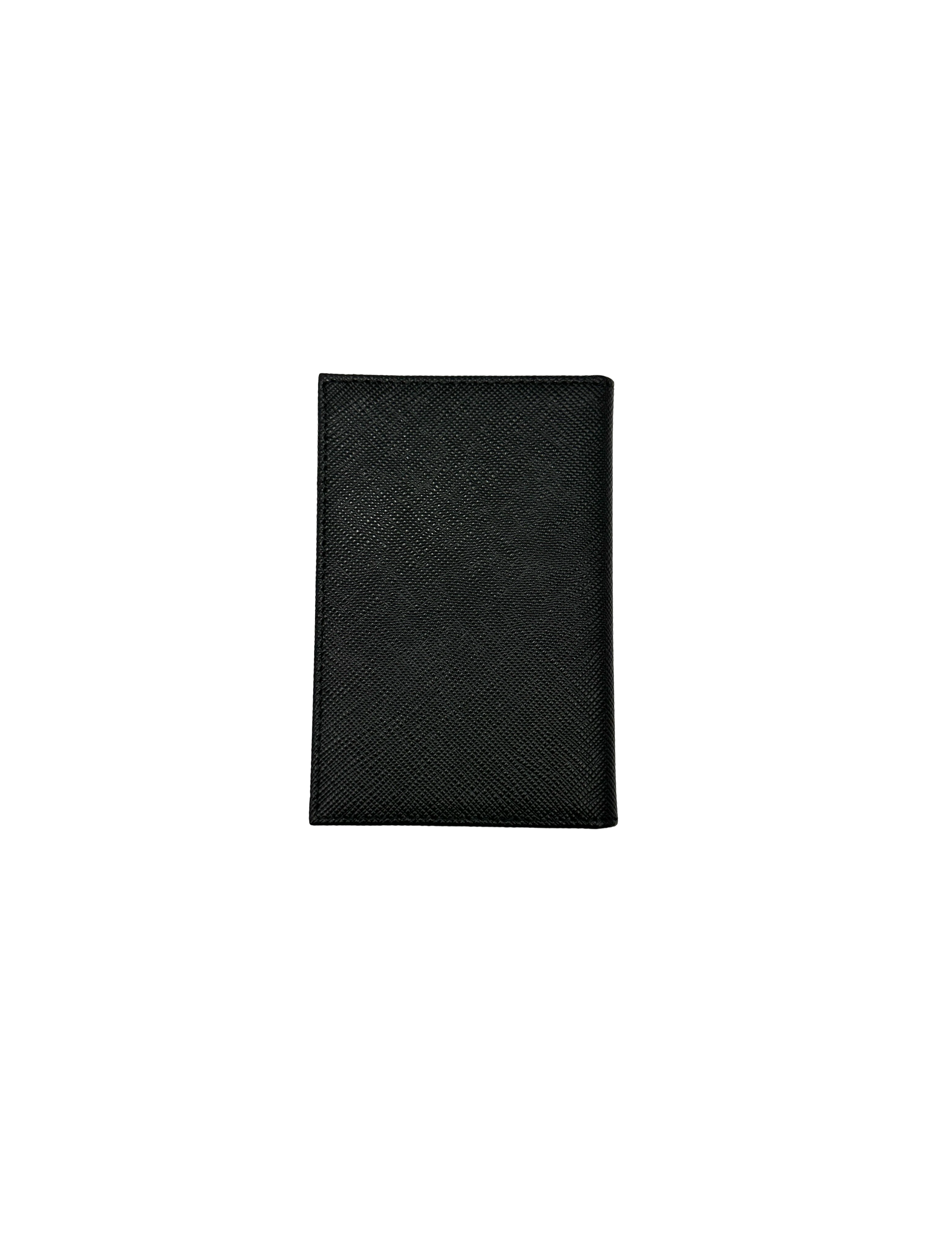 Prada Black Saffiano Leather Triangle Logo Card Holder PRA04