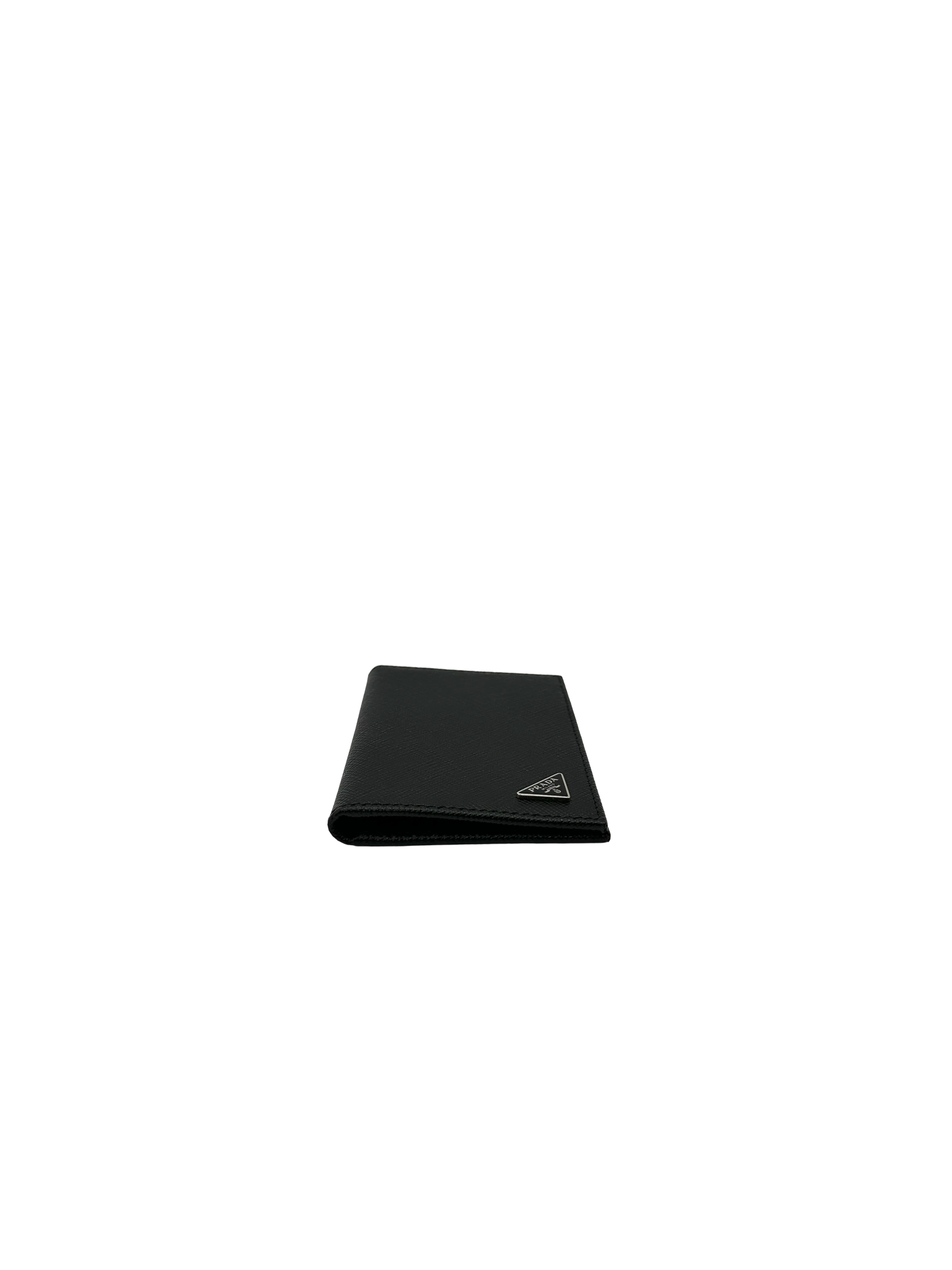 Prada Black Saffiano Leather Triangle Logo Card Holder PRA04