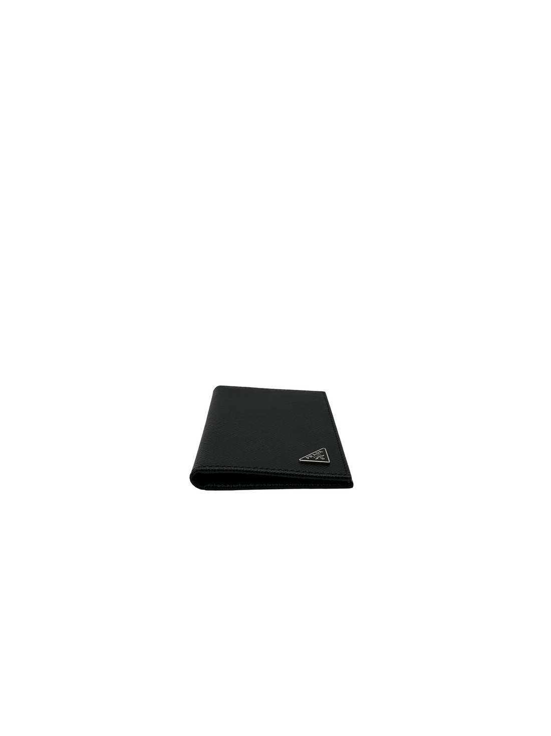 Prada Black Saffiano Leather Triangle Logo Card Holder PRA04