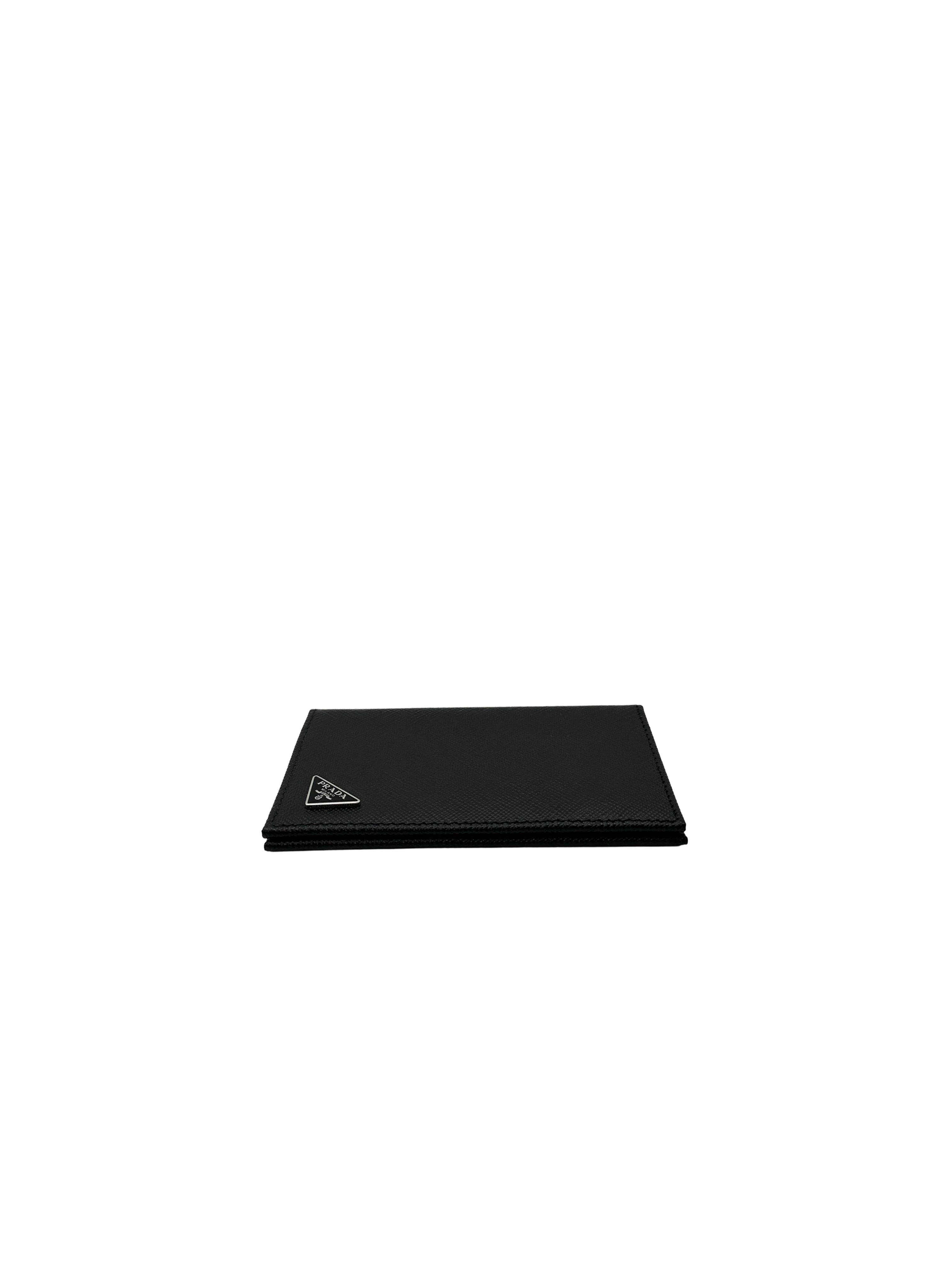 Prada Black Saffiano Leather Triangle Logo Card Holder PRA04