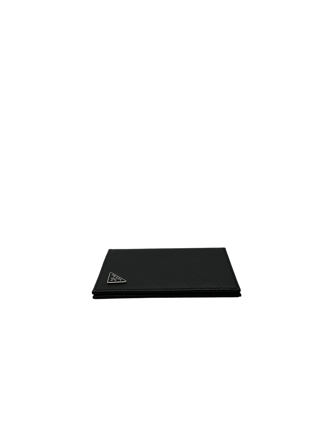 Prada Black Saffiano Leather Triangle Logo Card Holder PRA04