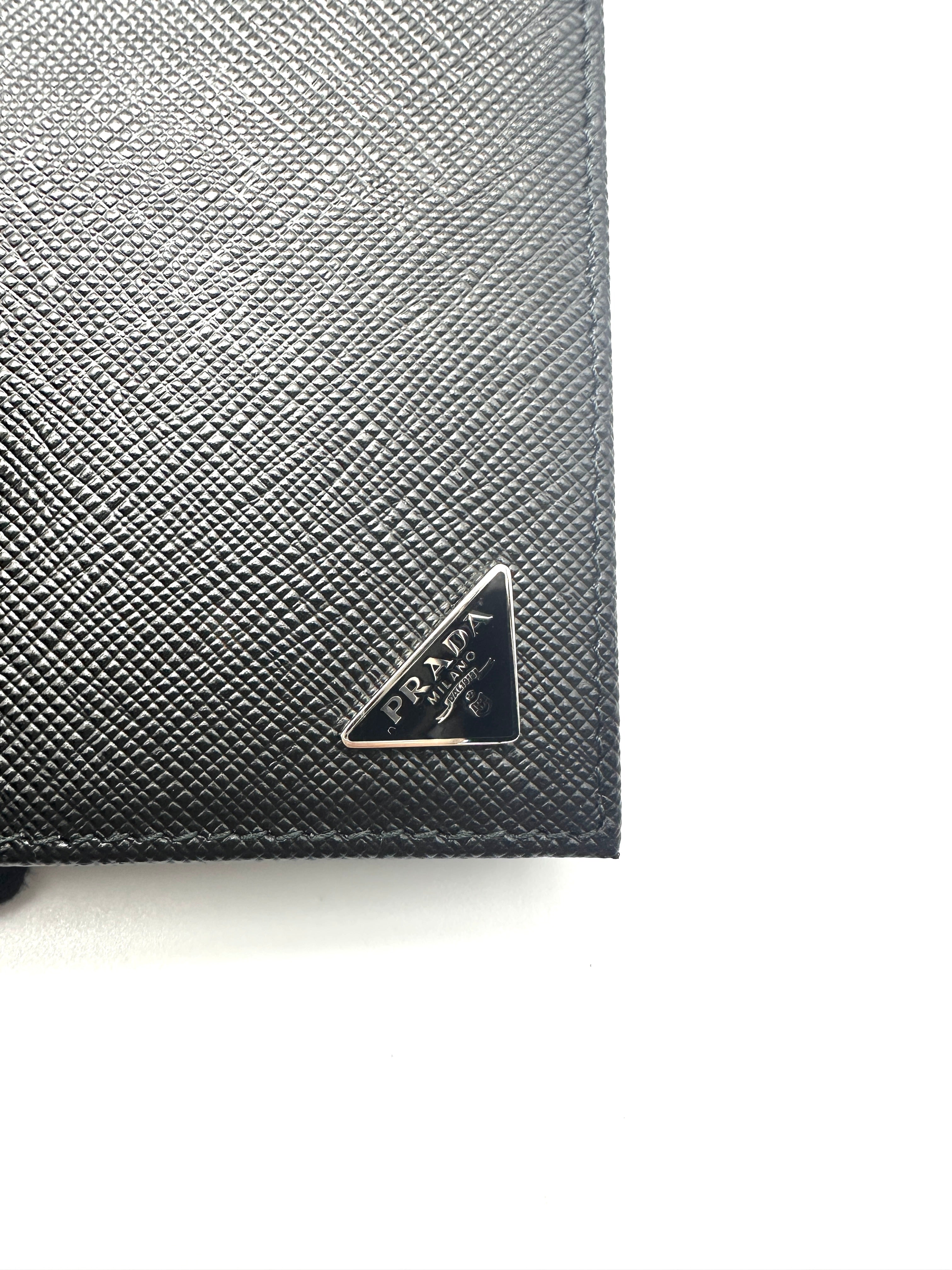 Prada Black Saffiano Leather Triangle Logo Card Holder PRA04