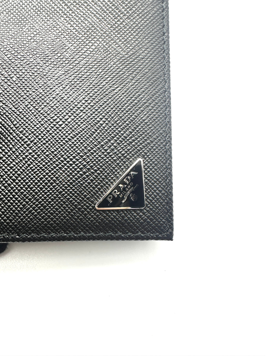 Prada Black Saffiano Leather Triangle Logo Card Holder PRA04