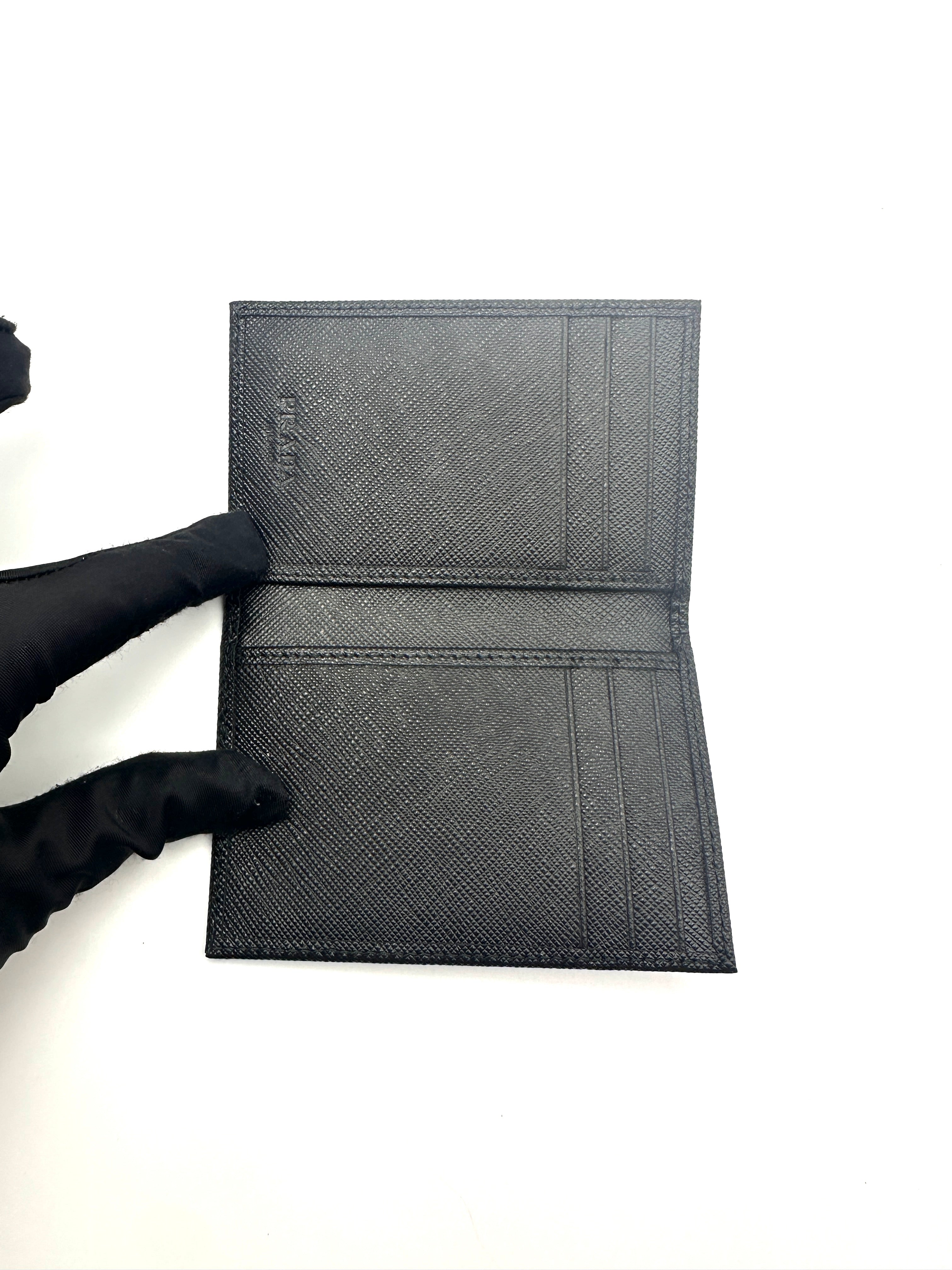 Prada Black Saffiano Leather Triangle Logo Card Holder PRA04