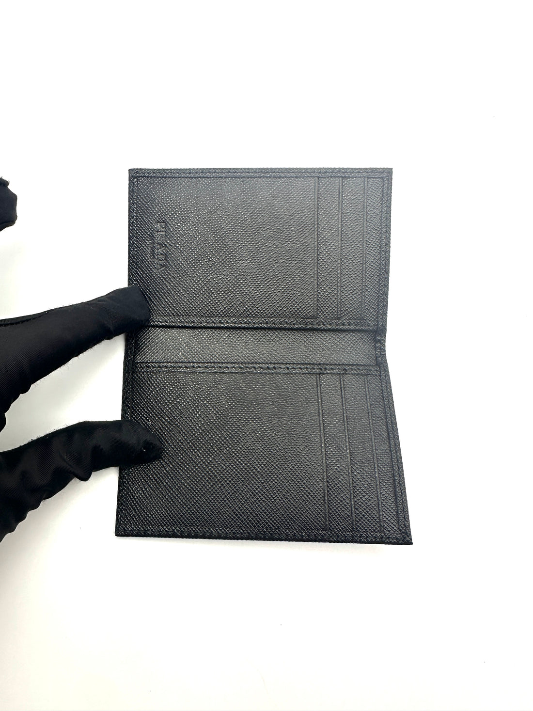 Prada Black Saffiano Leather Triangle Logo Card Holder PRA04