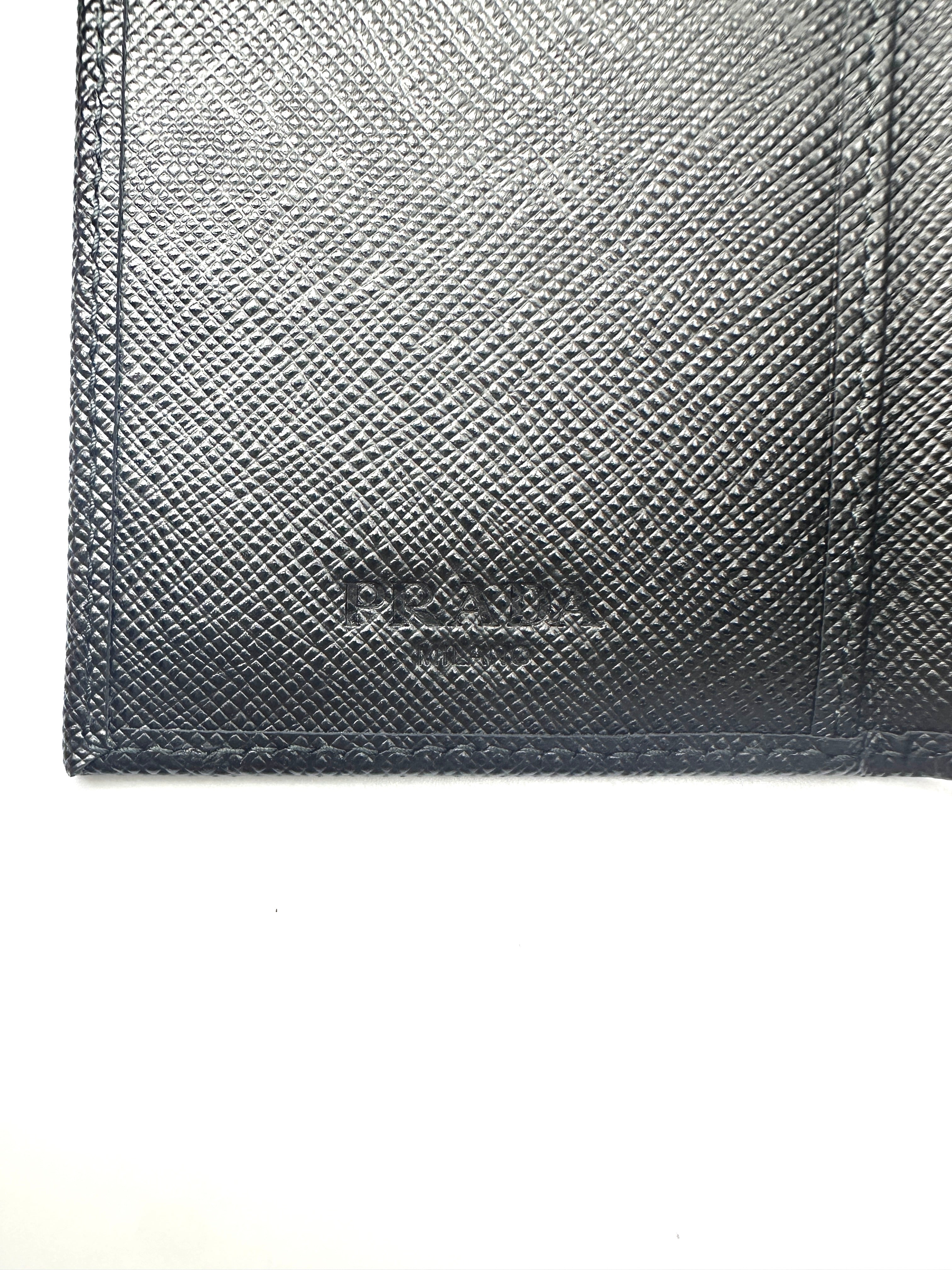 Prada Black Saffiano Leather Triangle Logo Card Holder PRA04
