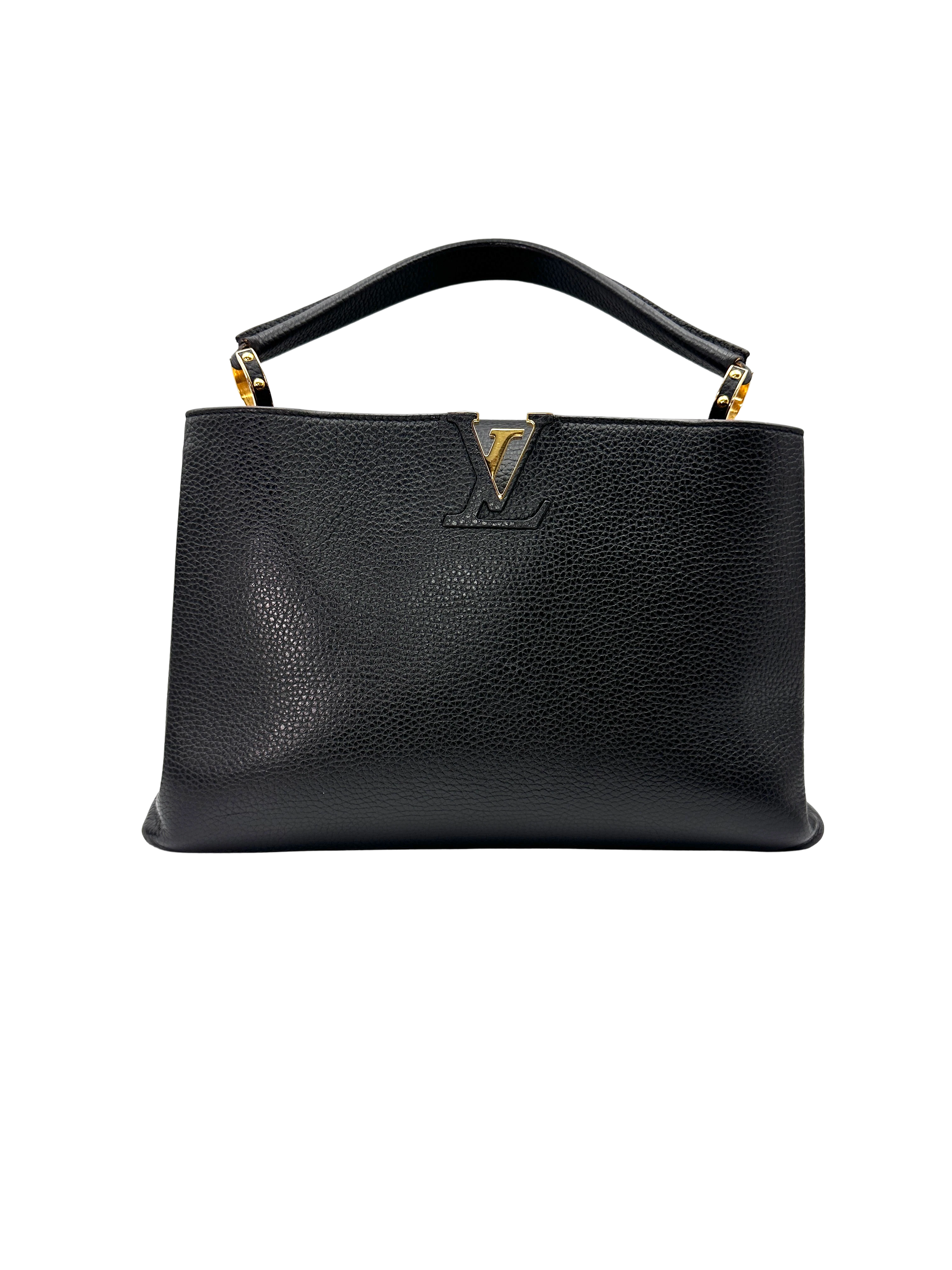 Louis Vuitton Capucines MM Black Taurillon Leather Handle Bag LV3189