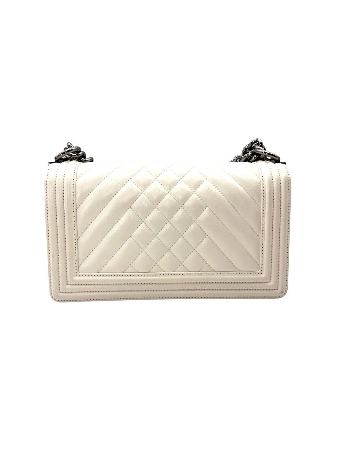 Chanel LeBoy White Quilted Leather Medium Size Flap Bag With Silver Buckle(19***93) CC2412