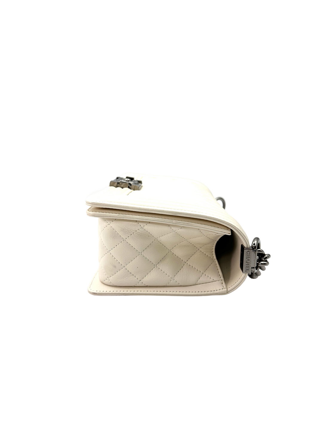 Chanel LeBoy White Quilted Leather Medium Size Flap Bag With Silver Buckle(19***93) CC2412