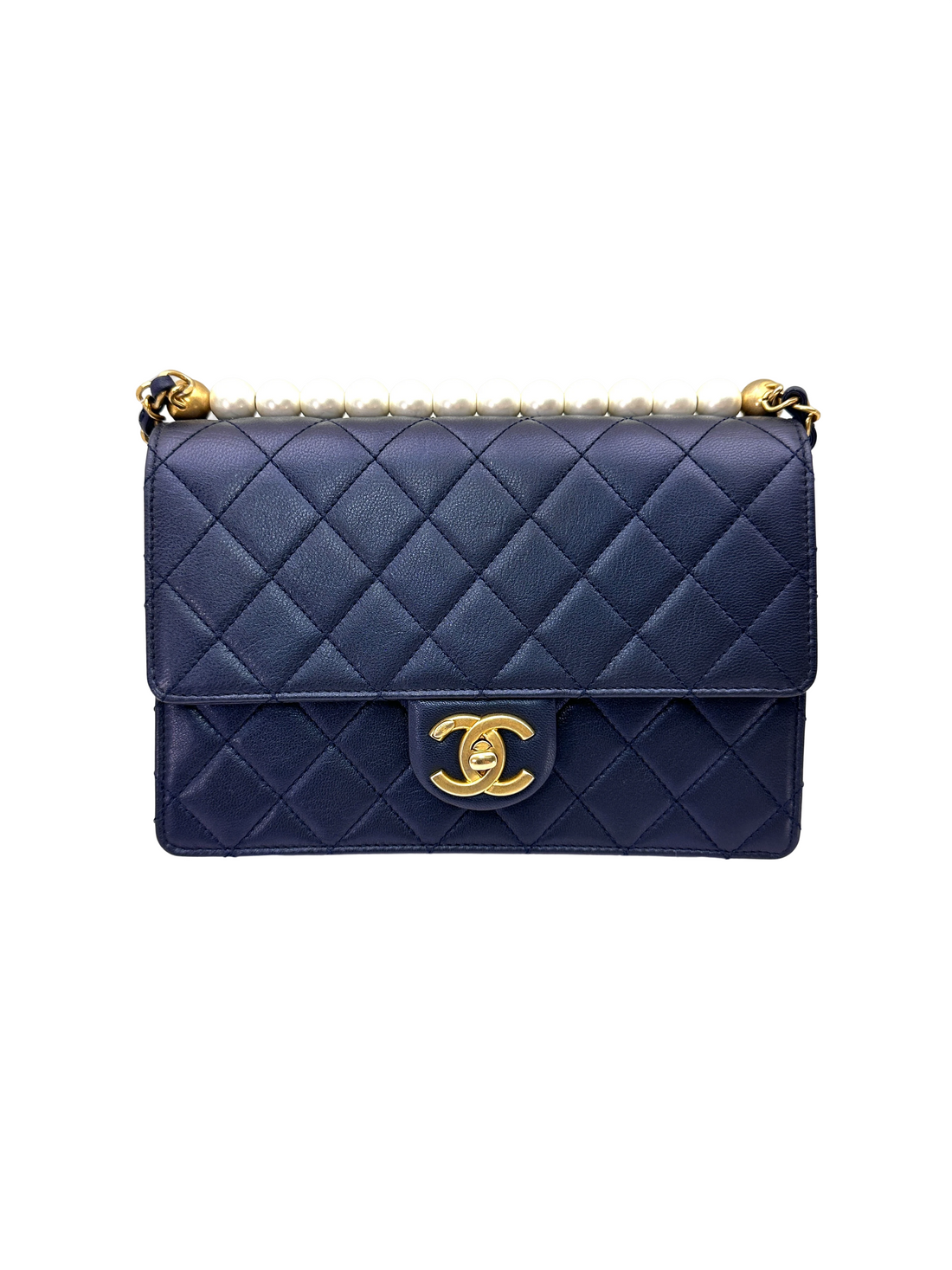 Chanel Classic Flap Navy Quilted Leather Pearl Top Handle Bag(29***37) CC2409