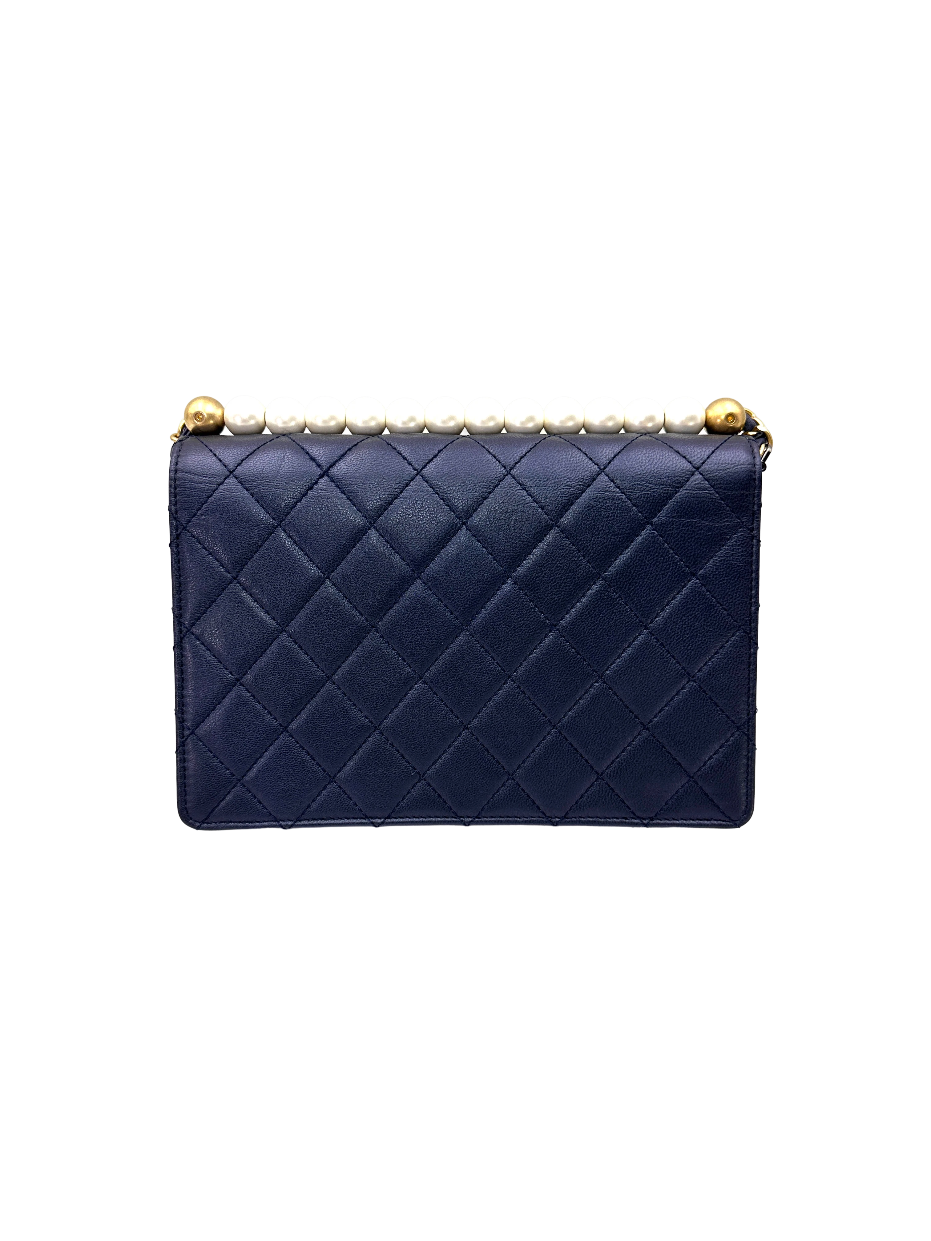 Chanel Classic Flap Navy Quilted Leather Pearl Top Handle Bag(29***37) CC2409