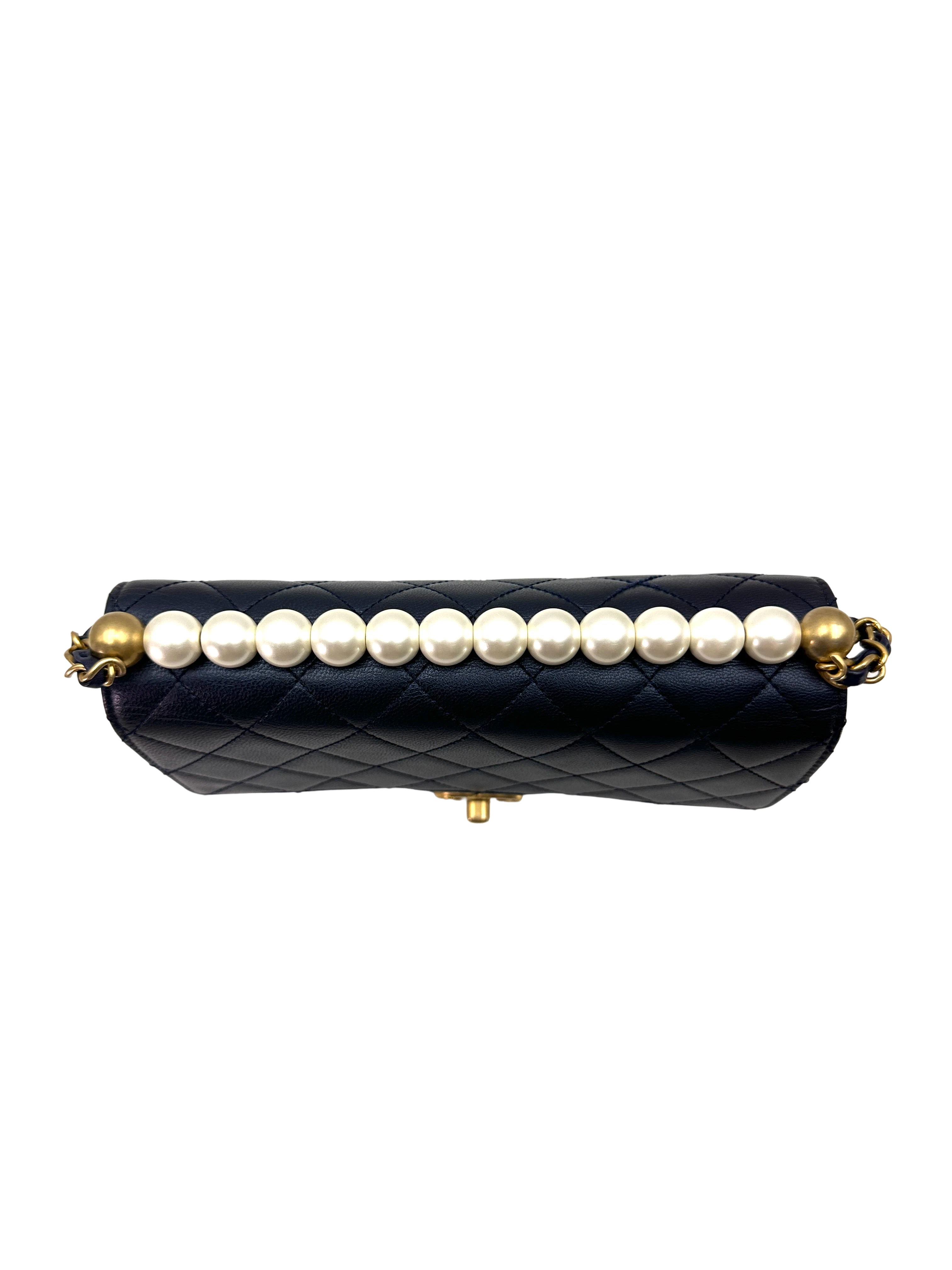 Chanel Classic Flap Navy Quilted Leather Pearl Top Handle Bag(29***37) CC2409