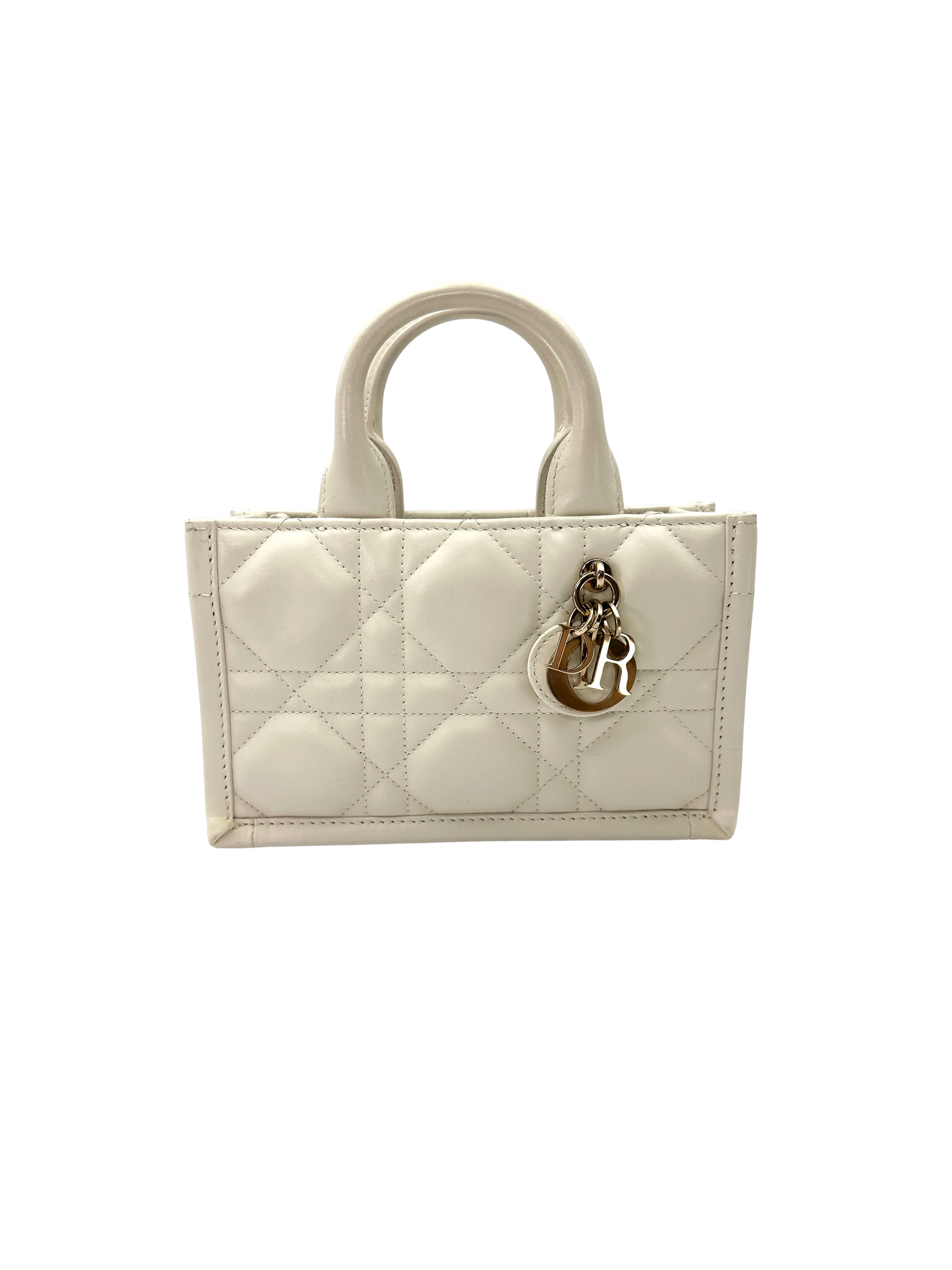Christian Dior White Latte Macrocannage Leather Mini Book Tote Bag DR865