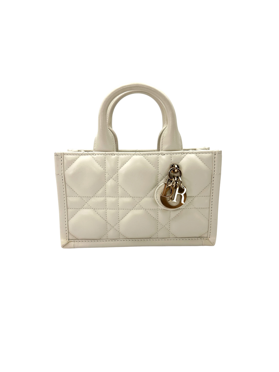 Christian Dior White Latte Macrocannage Leather Mini Book Tote Bag DR865