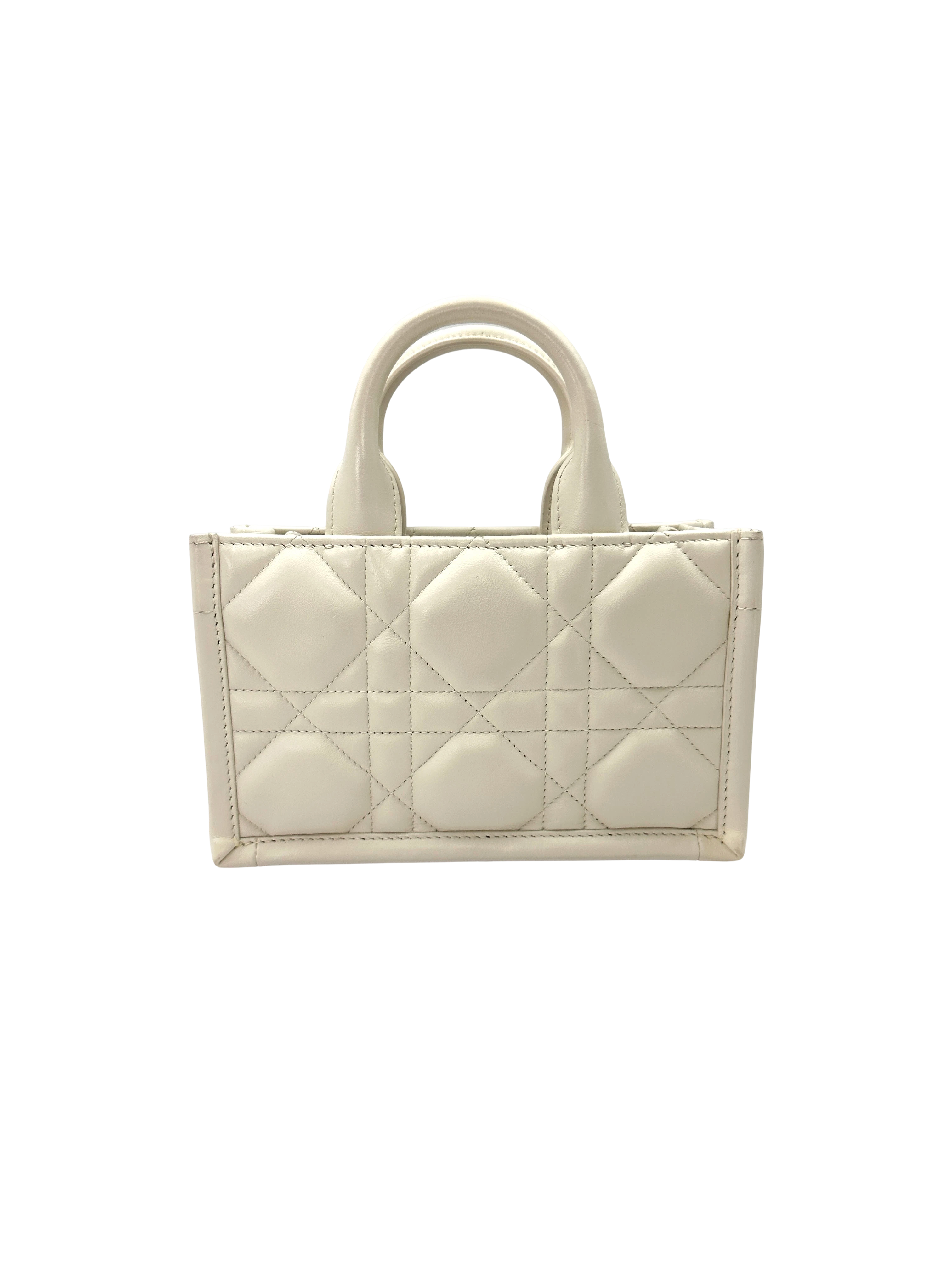 Christian Dior White Latte Macrocannage Leather Mini Book Tote Bag DR865