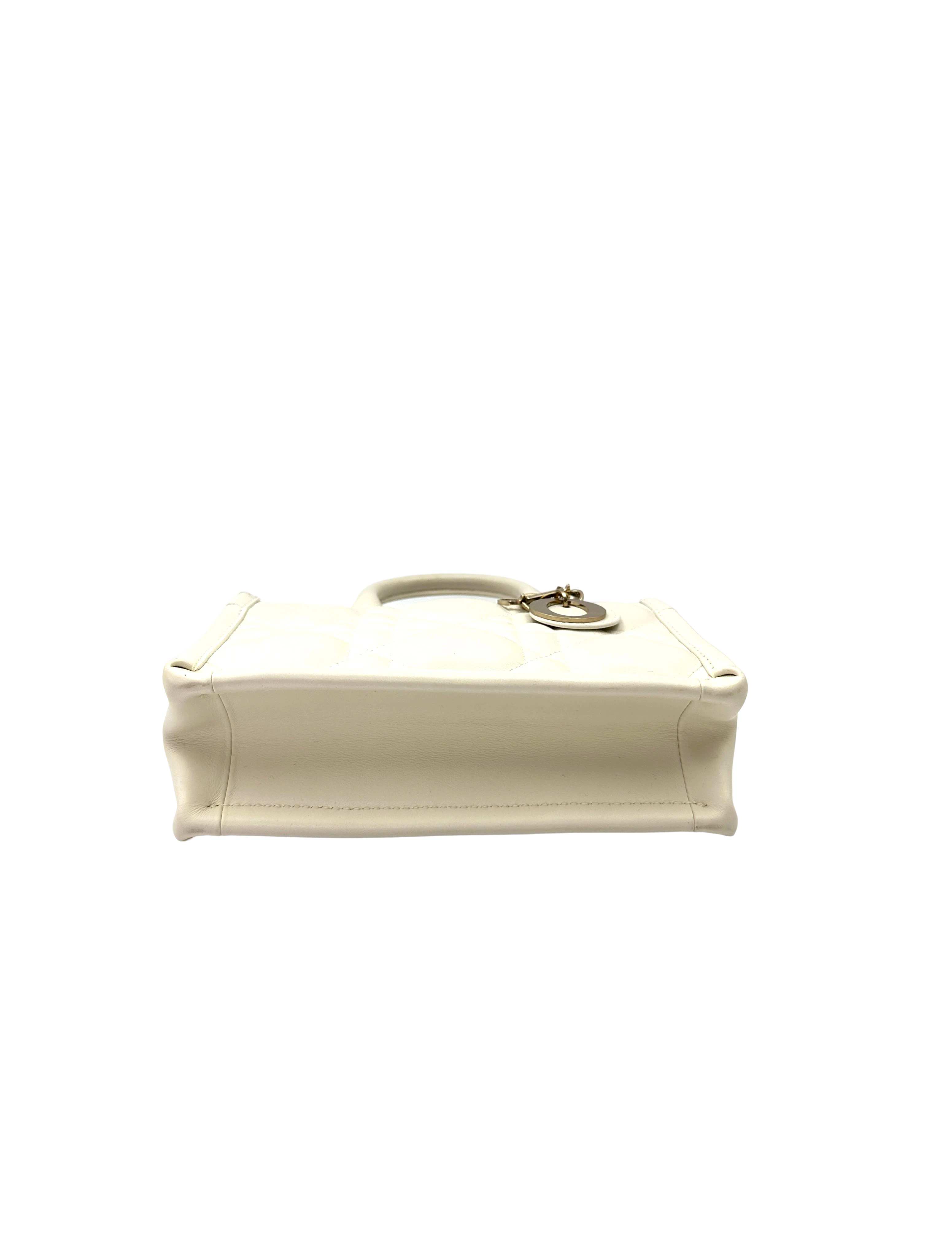 Christian Dior White Latte Macrocannage Leather Mini Book Tote Bag DR865