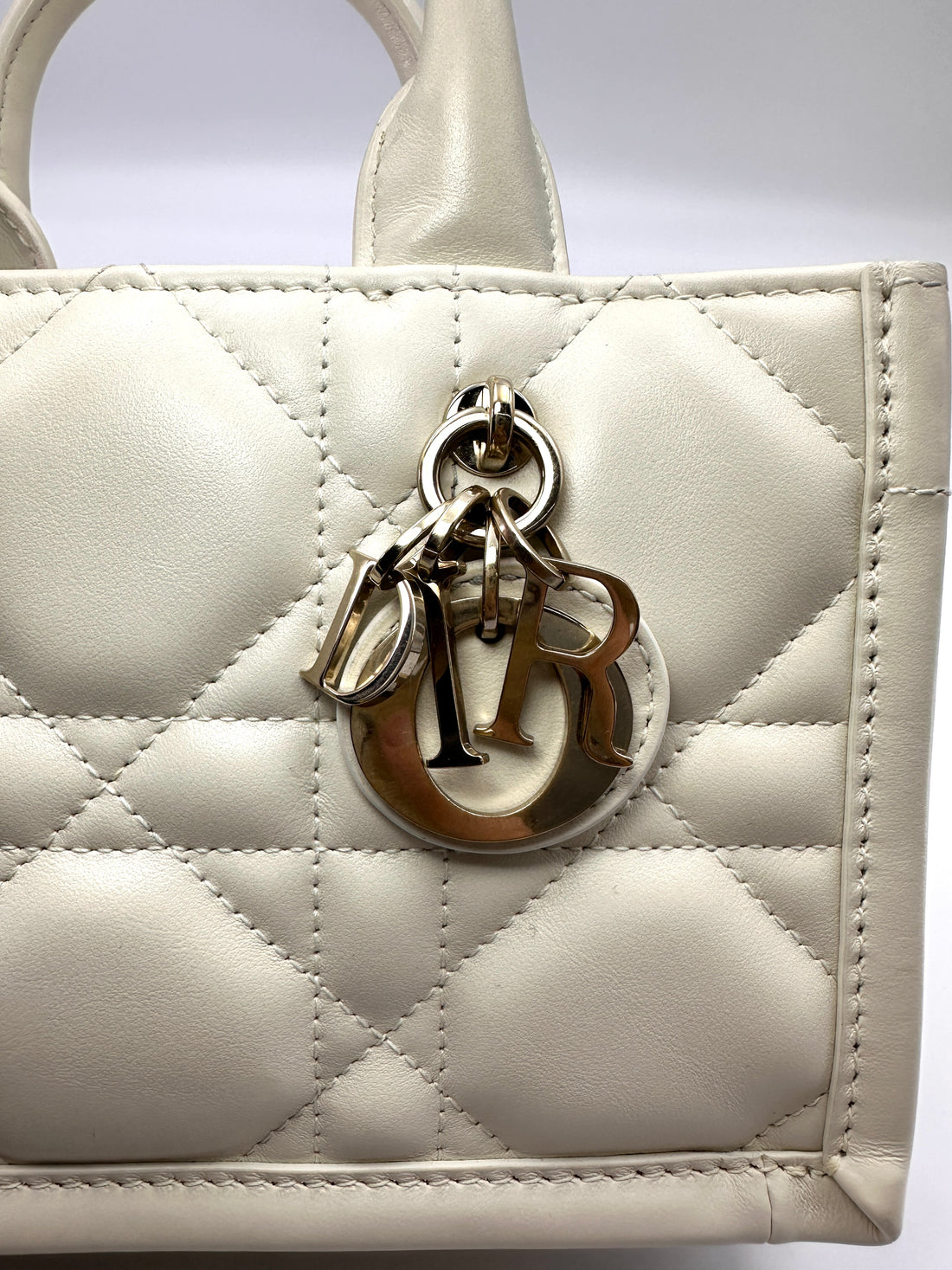 Christian Dior White Latte Macrocannage Leather Mini Book Tote Bag DR865