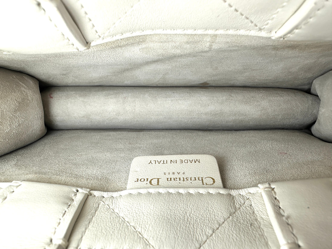 Christian Dior White Latte Macrocannage Leather Mini Book Tote Bag DR865