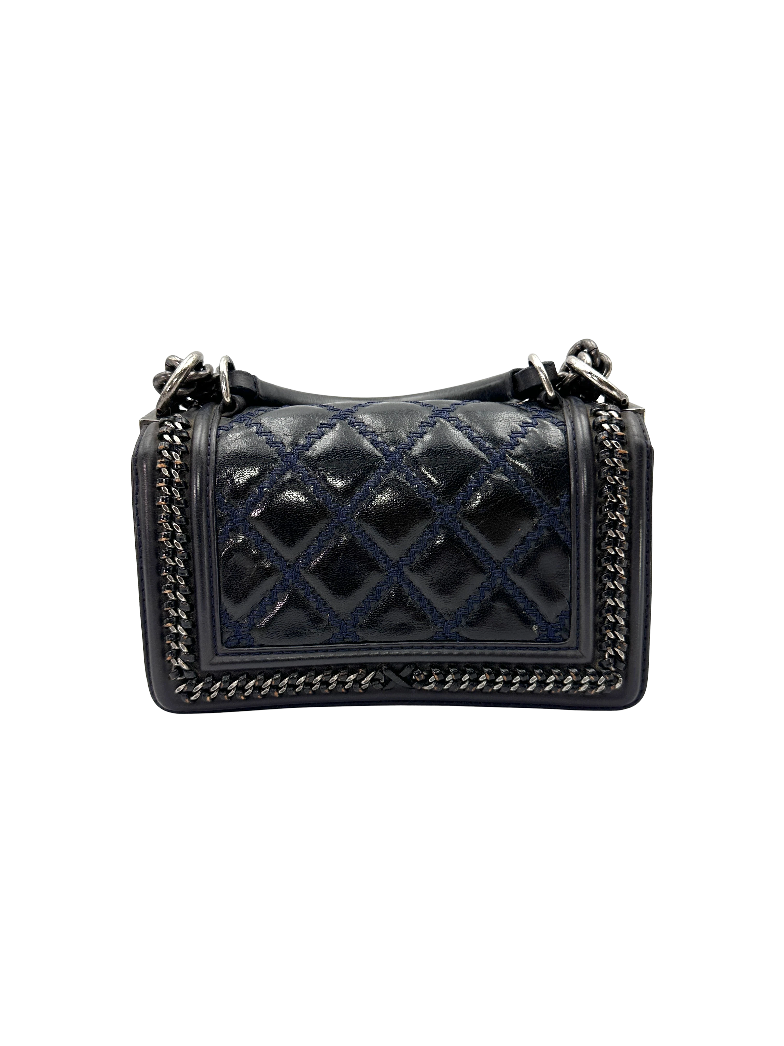 Chanel LeBoy Black Quilted Chain Braided Leather Top Handle Flap Bag With Silver Buckle(21***22) CC2411