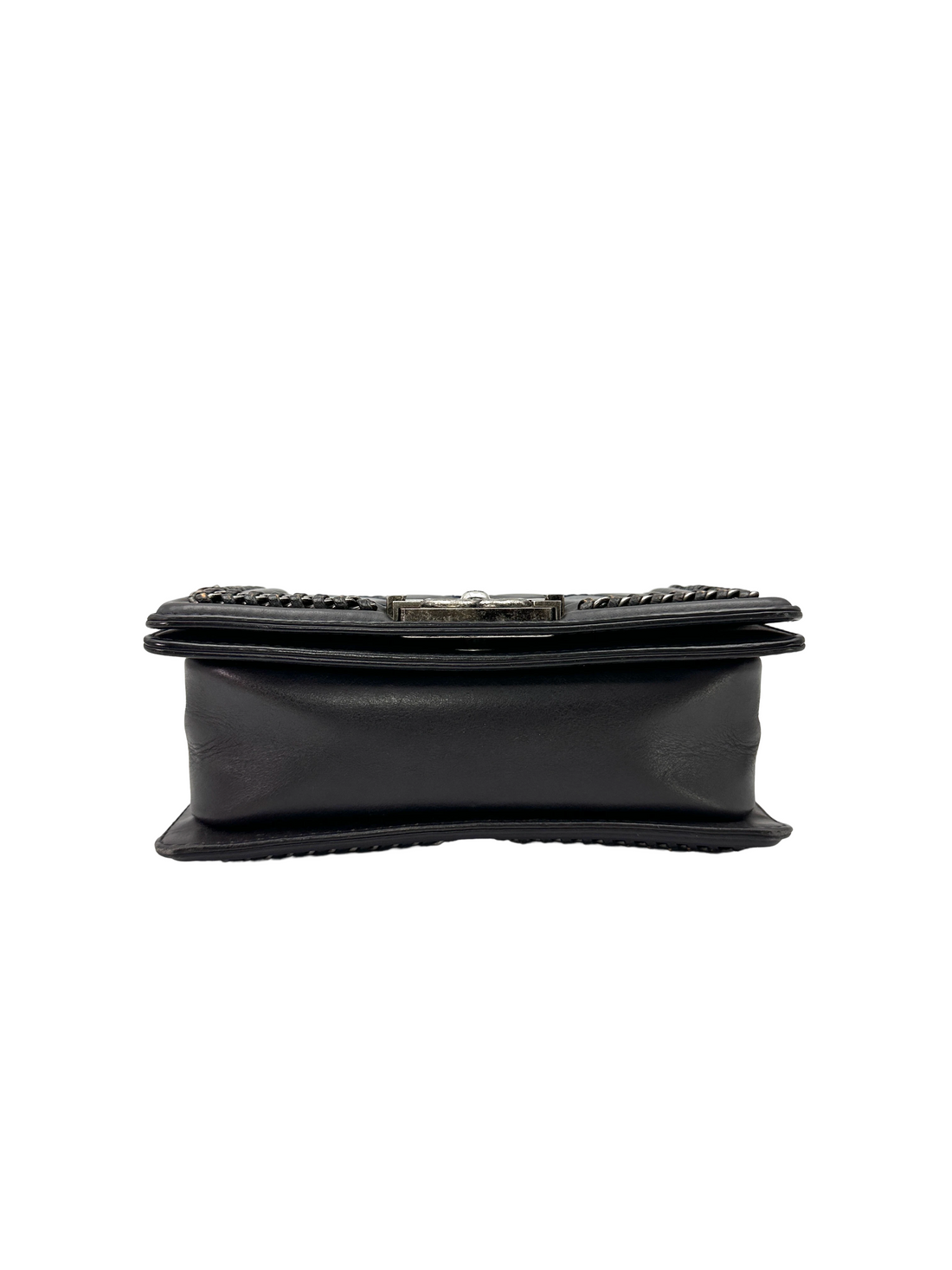 Chanel LeBoy Black Quilted Chain Braided Leather Top Handle Flap Bag With Silver Buckle(21***22) CC2411