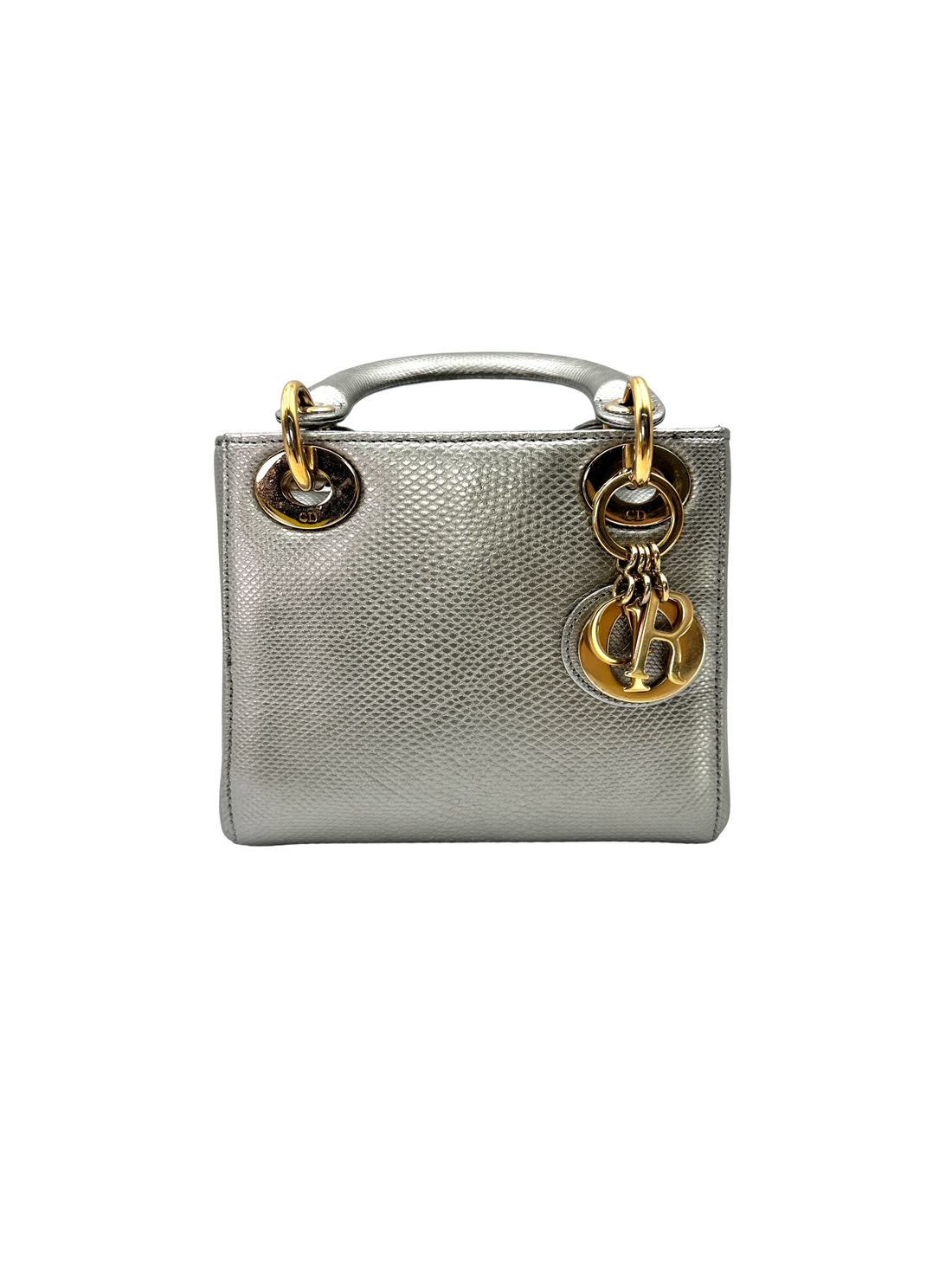 Christian Dior Lady Dior Metallic Silver Python Leather Handle Bag DR869