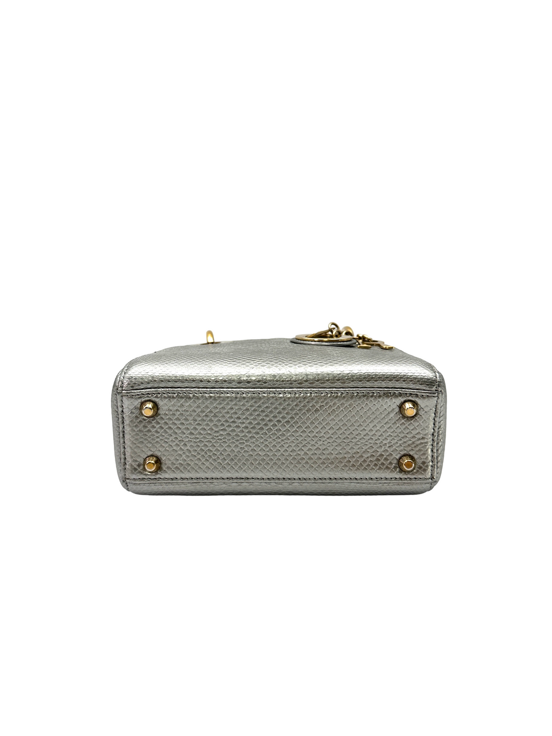Christian Dior Lady Dior Metallic Silver Python Leather Handle Bag DR869