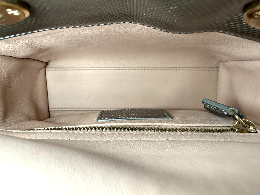 Christian Dior Lady Dior Metallic Silver Python Leather Handle Bag DR869