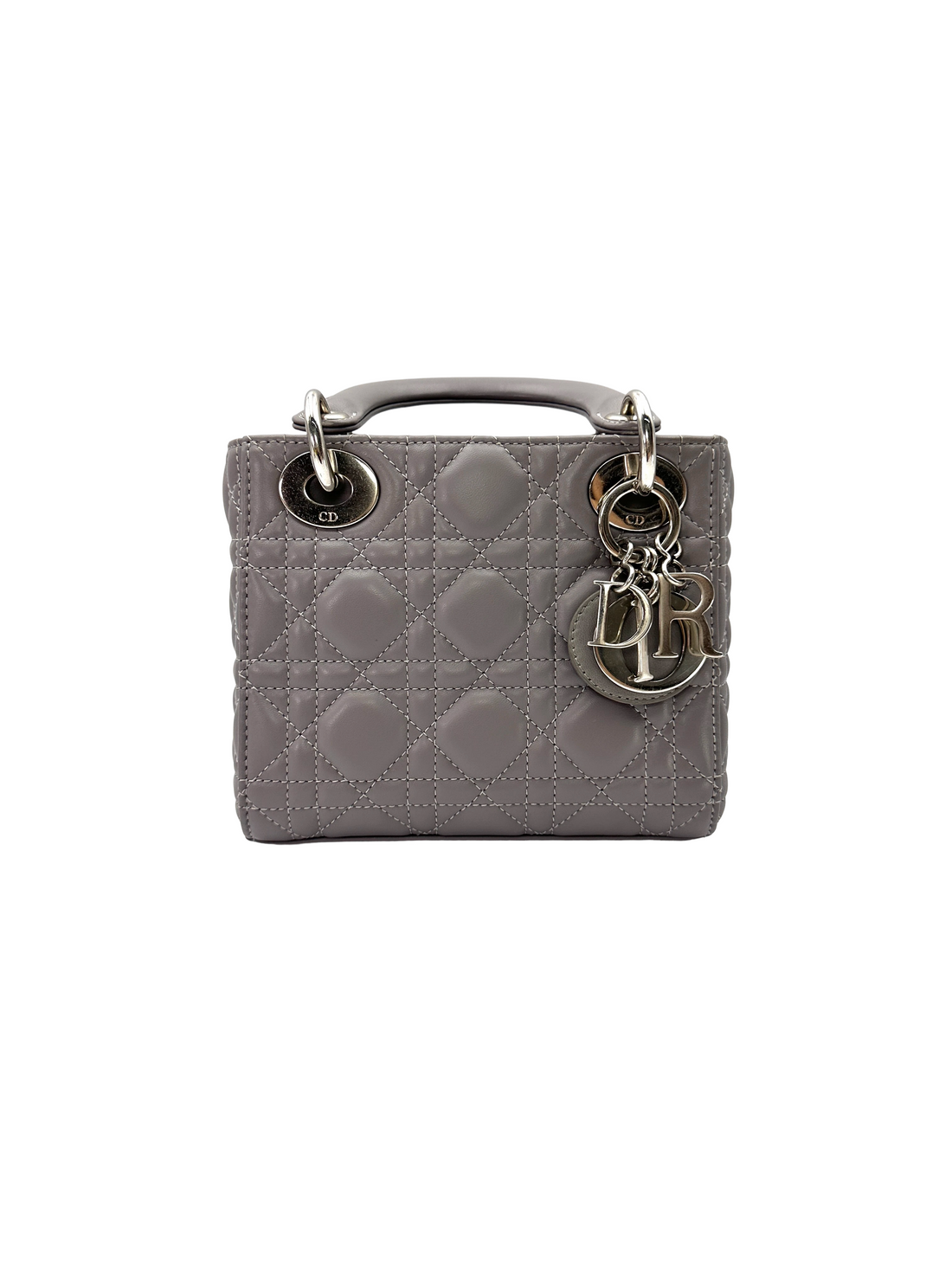 Christian Dior Lady Dior Grey Cannage Lambskin Handle Bag DR867