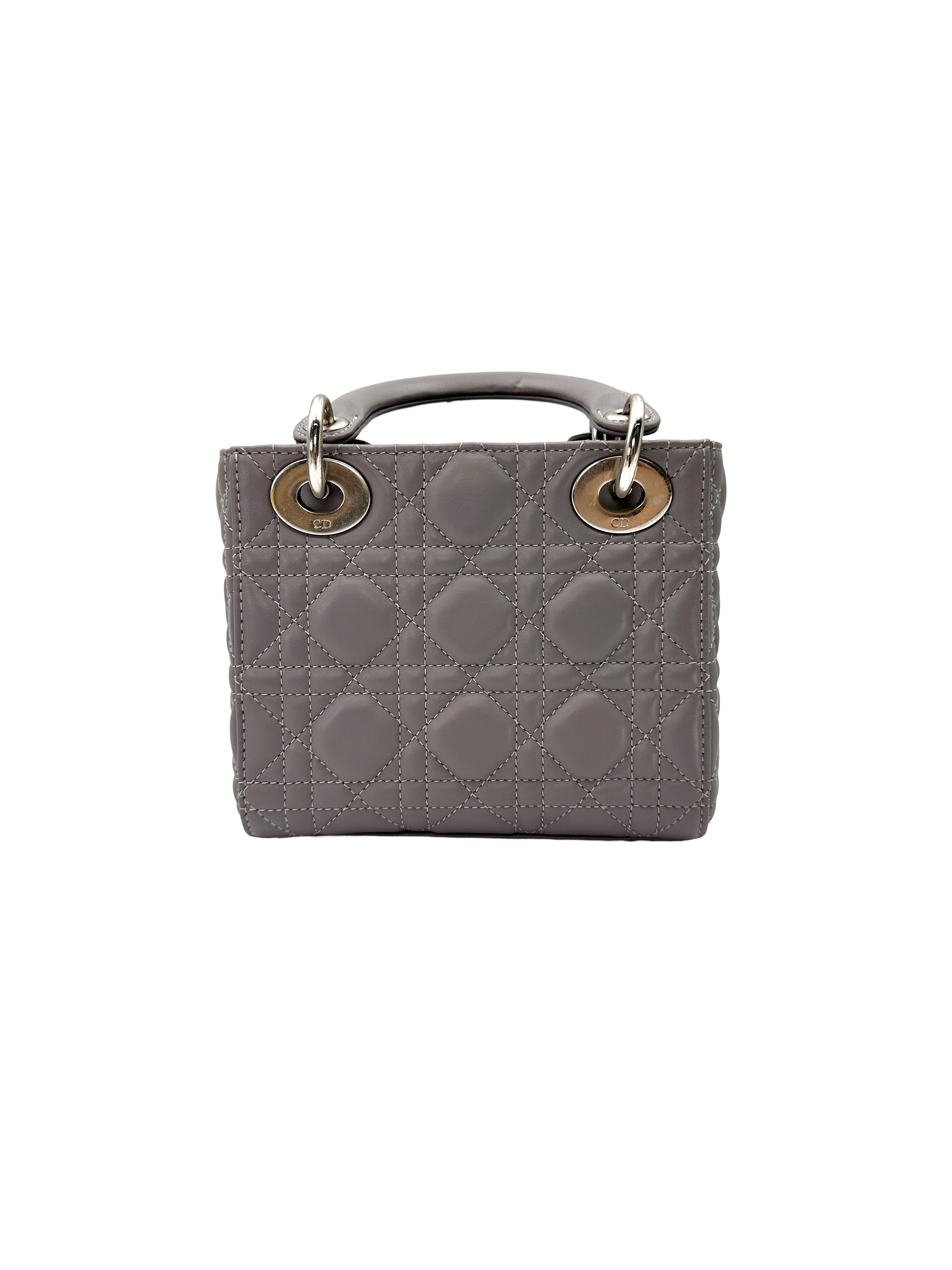 Christian Dior Lady Dior Grey Cannage Lambskin Handle Bag DR867